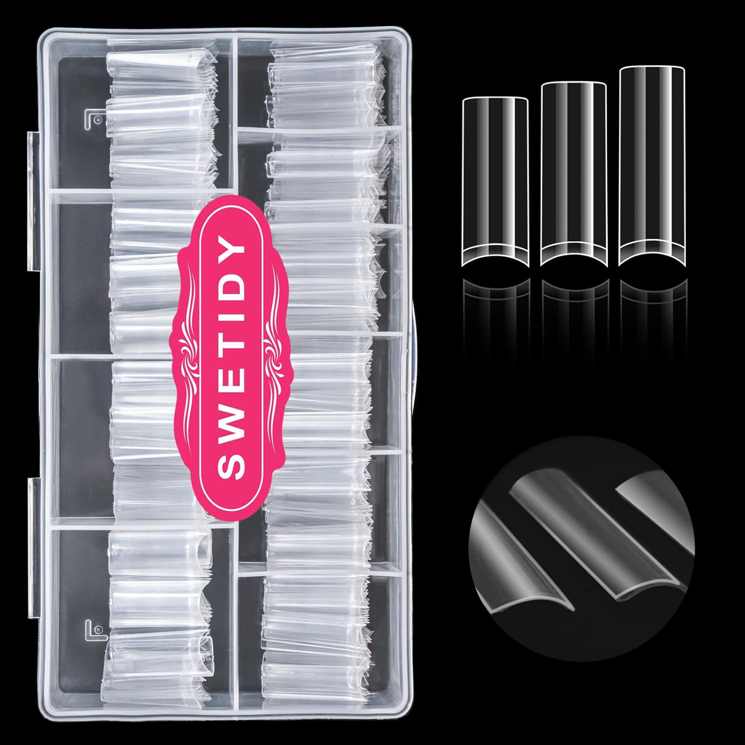 Clear Acrylic Square Nail Tips, SWETIDY 500Pcs No C Curve Long Square Shaped Straight Fake Nails Flattened Half Cover Artificial Nails with Box for Nail Salon Professional and DIY Nail Art 10 Sizes