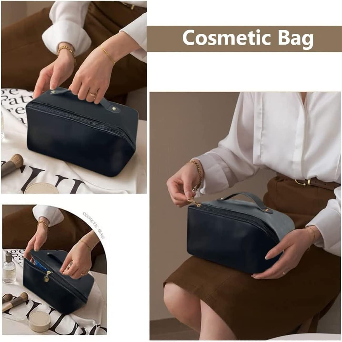 Cosmetic Bag, Large Capacity PU Waterproof Storage Makeup Bag, Multifunctional Portable Wash Pouch for Women Travel Storage Bag Skin Care Cosmetics Toiletries