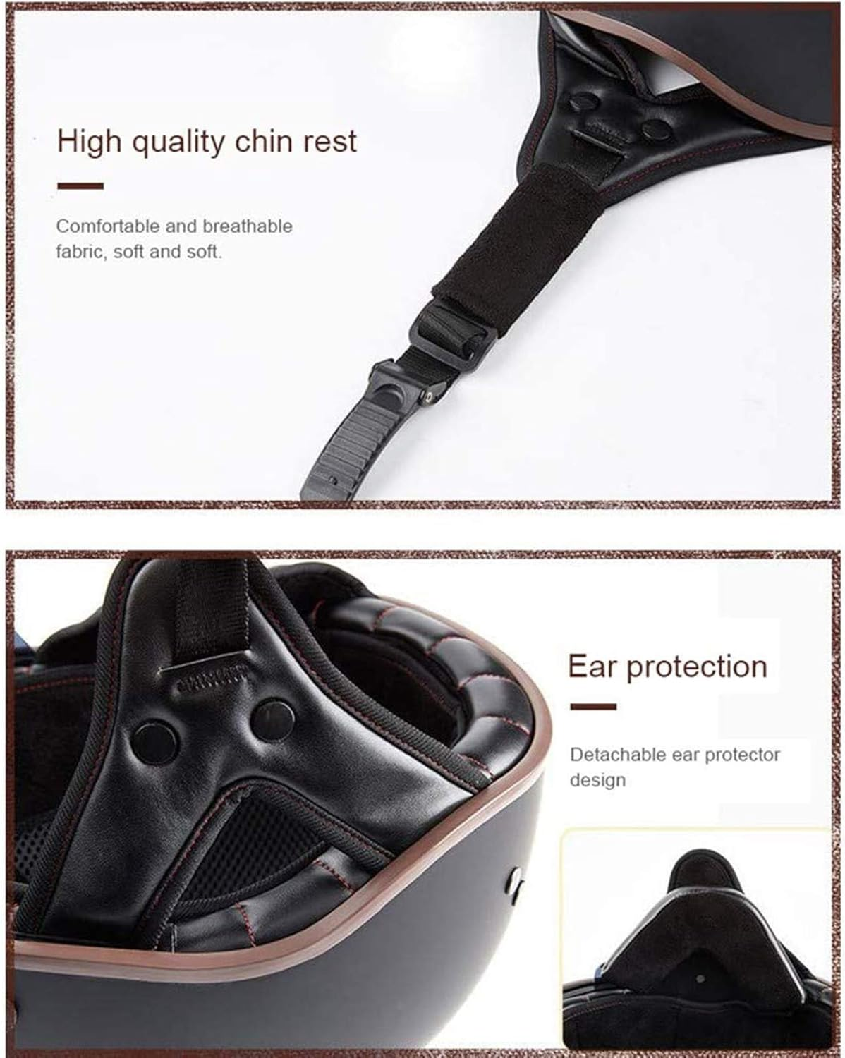 Classic Half Motorcycle Helmet Cruiser Chopper Biker Black ECE/DOT Approved Adult Motorbike Scooter Helmet for Men and Women Vintage German Style Motorbike Scooter Helmet image number 3