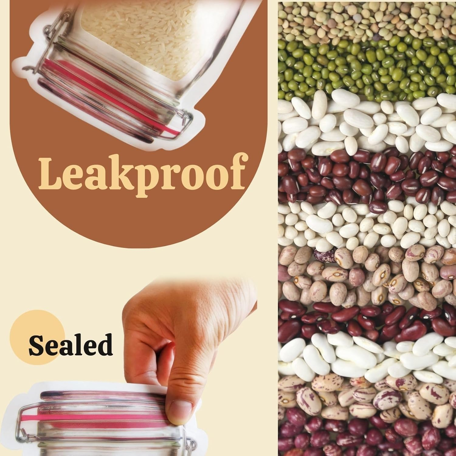 20Pcs Mason Jar Bags, Portable Food Saver Storage Bags, Reusable Snack Bags Food Saver Storage Bags, Zipper Sealed Bags Fresh Bags for Travel Camping and Home Office Kids image number 3