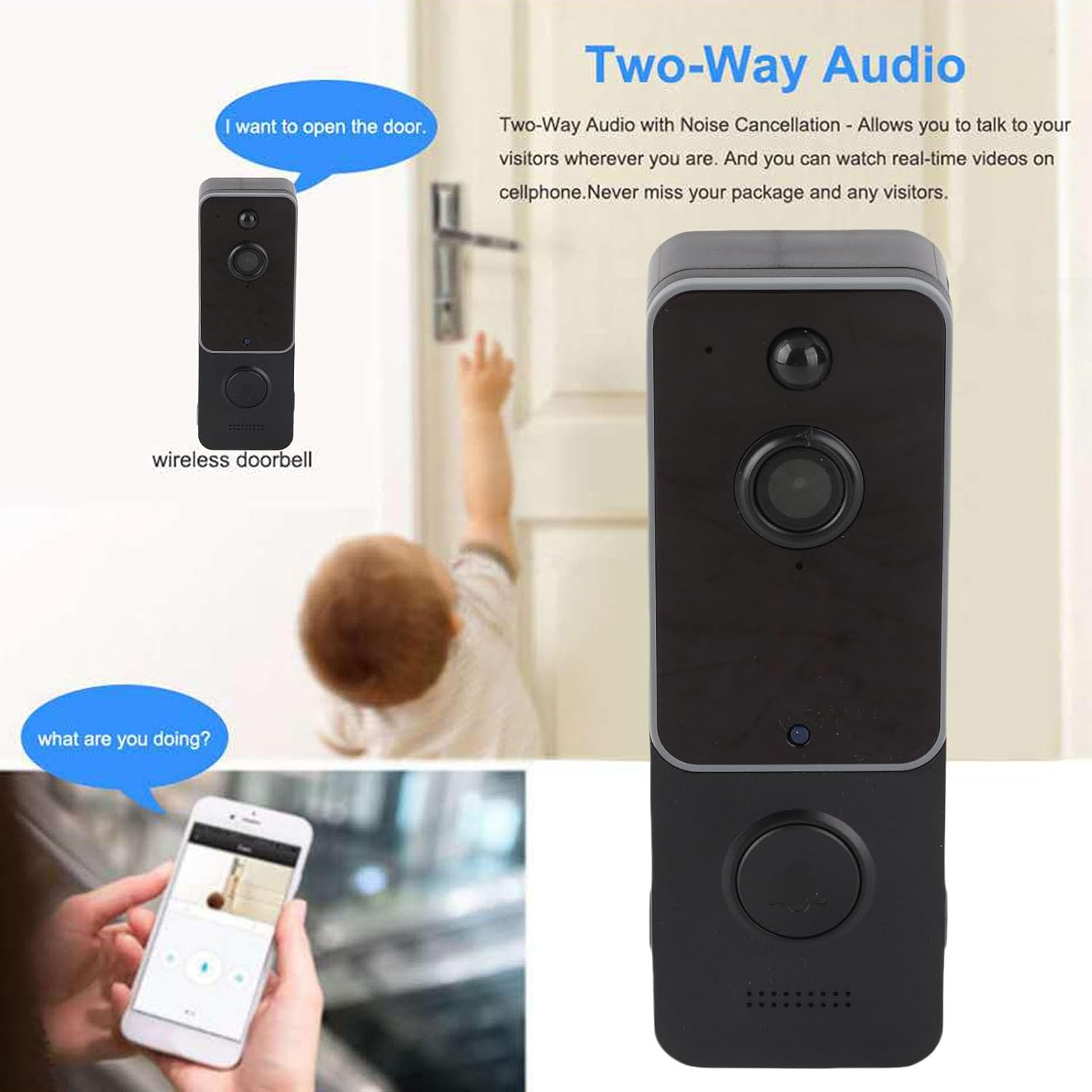 Smart Video Doorbell Camera 1080P HD Infrared Night2.4Ghz Wireless 2 Way, Black for Smart Home Security System with Aiwit App Connectivity