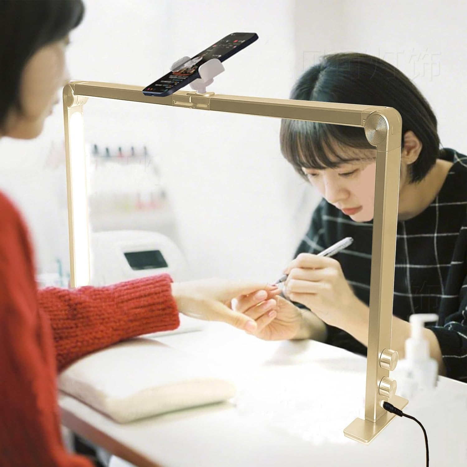 48W Premium Foldable Nail Light for Desk,Led Manicure Lamp with Phone Holder,Tri-Fold Lash Arc Light,3000K-6000K Stepless Dimming & No Dark Zones for Beauty,Eyelashes,Tattoos, Manicure,Salon & Crafts image number 2