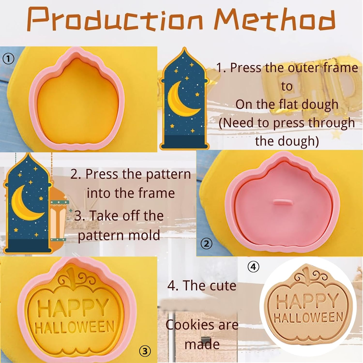 108Pcs Halloween Cookie Cutters Set, Including 8Pcs Biscuit Cutters and 100Pcs Clear Cookie Bags, Fun Baking Molding Cookie Baking Mould Plastic 3D Cookie Stamps Embossing Cutters for Biscuit - Pattern E image number 3