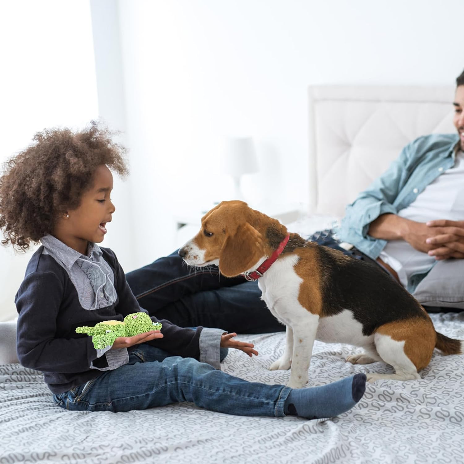 AKONE Dog Toy: Chew Toy, Squeaky, Interactive Plush Toy for Small and Medium Dogs, Frog Shape Chew Rope Toy