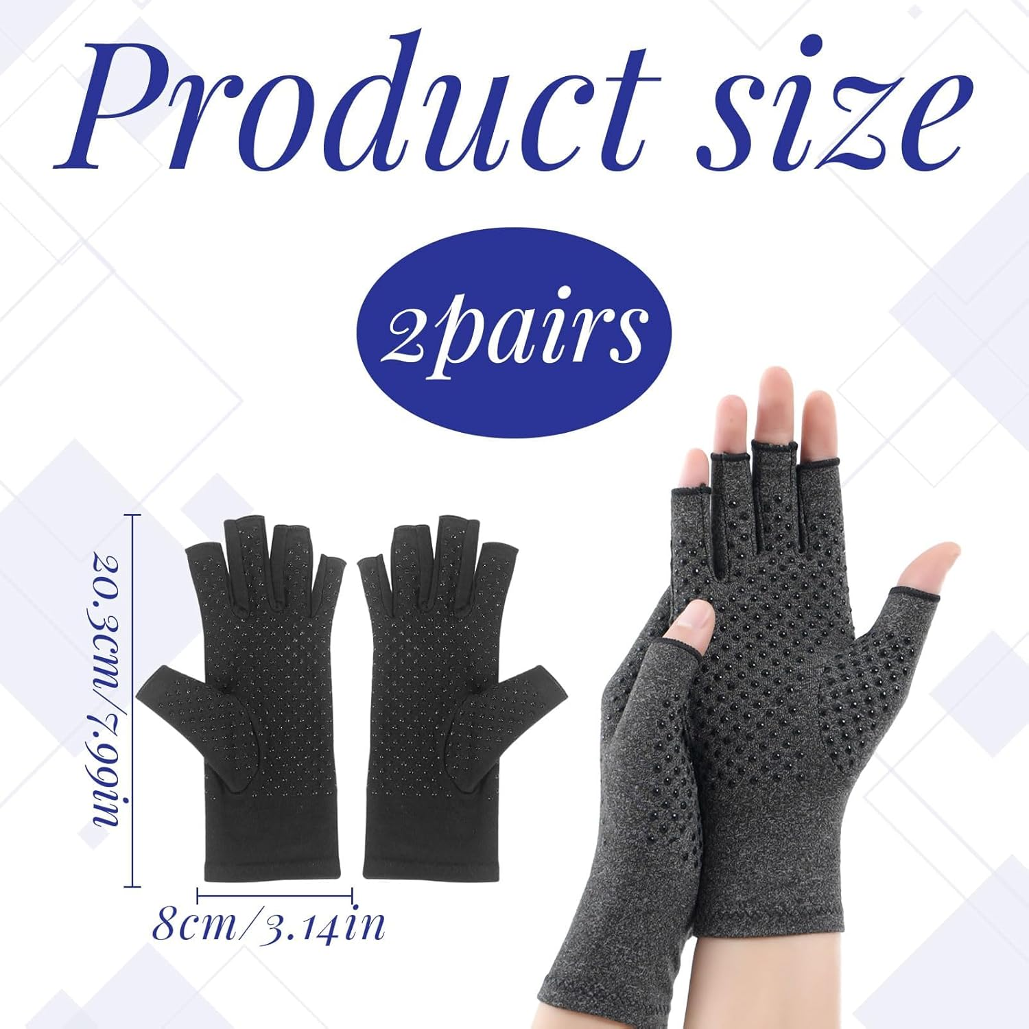 Compression Gloves, 2 Pairs Arthritis Gloves, Fingerless Gloves for Carpal Tunnel, Rheumatoid, Osteoarthritis, Compression Arthritis Gloves for Women Men Pain Relief, Driving, Gaming Gloves image number 4