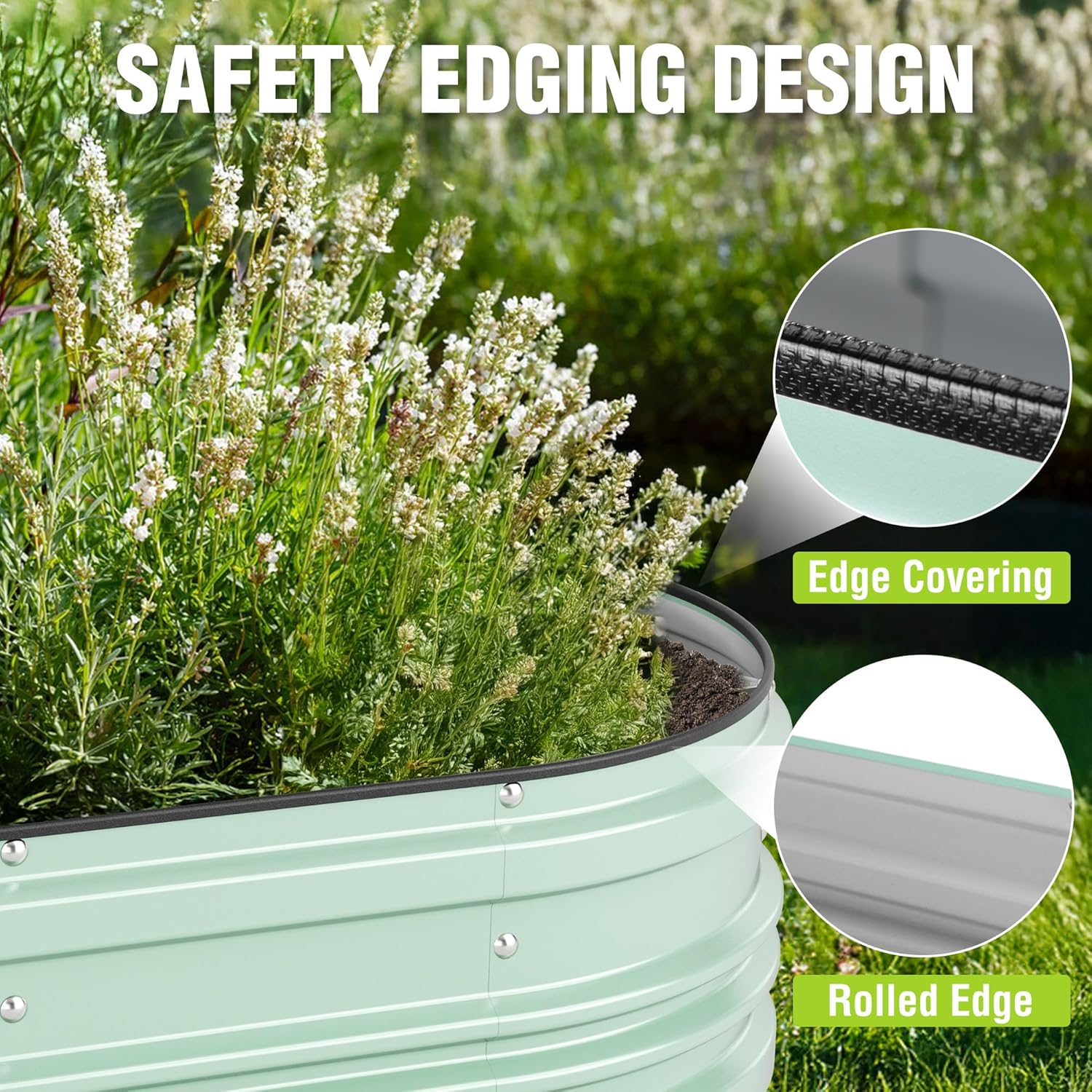 WORKPRO 121&times;61&times;30.5Cm Galvanized Raised Garden Bed Set, Rust & Corrosion Protection, Easy Assembly, Safe Edge, Ideal for Vegetables & Flowers, Green - White image number 6