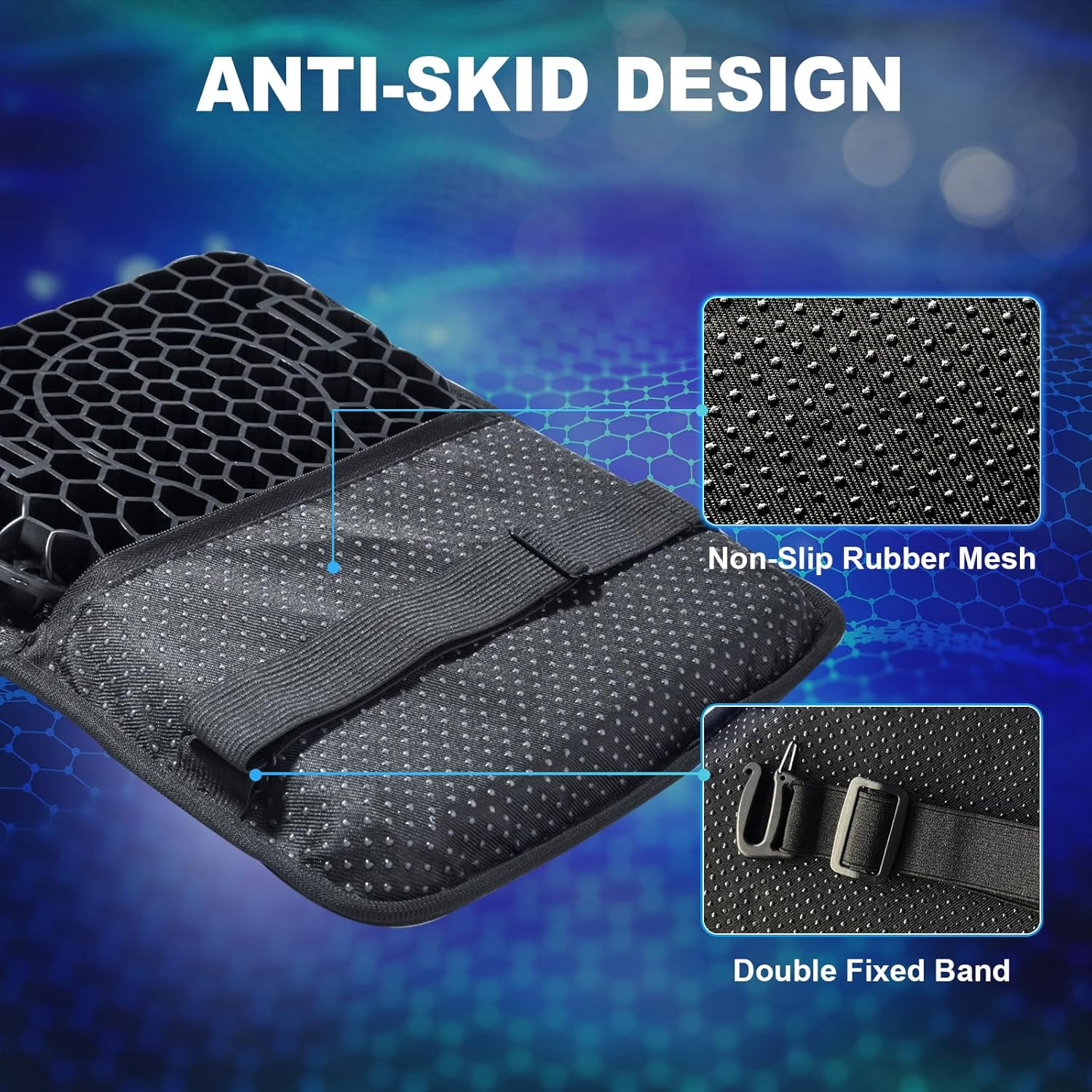 Motorcycle Gel Seat Cushion, 3D Honeycomb Shock-Absorbing, Hollow and Breathable, Hel Material Is Compressive, Non-Breaking, Non-Hardening, Soft and Comfortable (Small Rectangular Style) image number 3