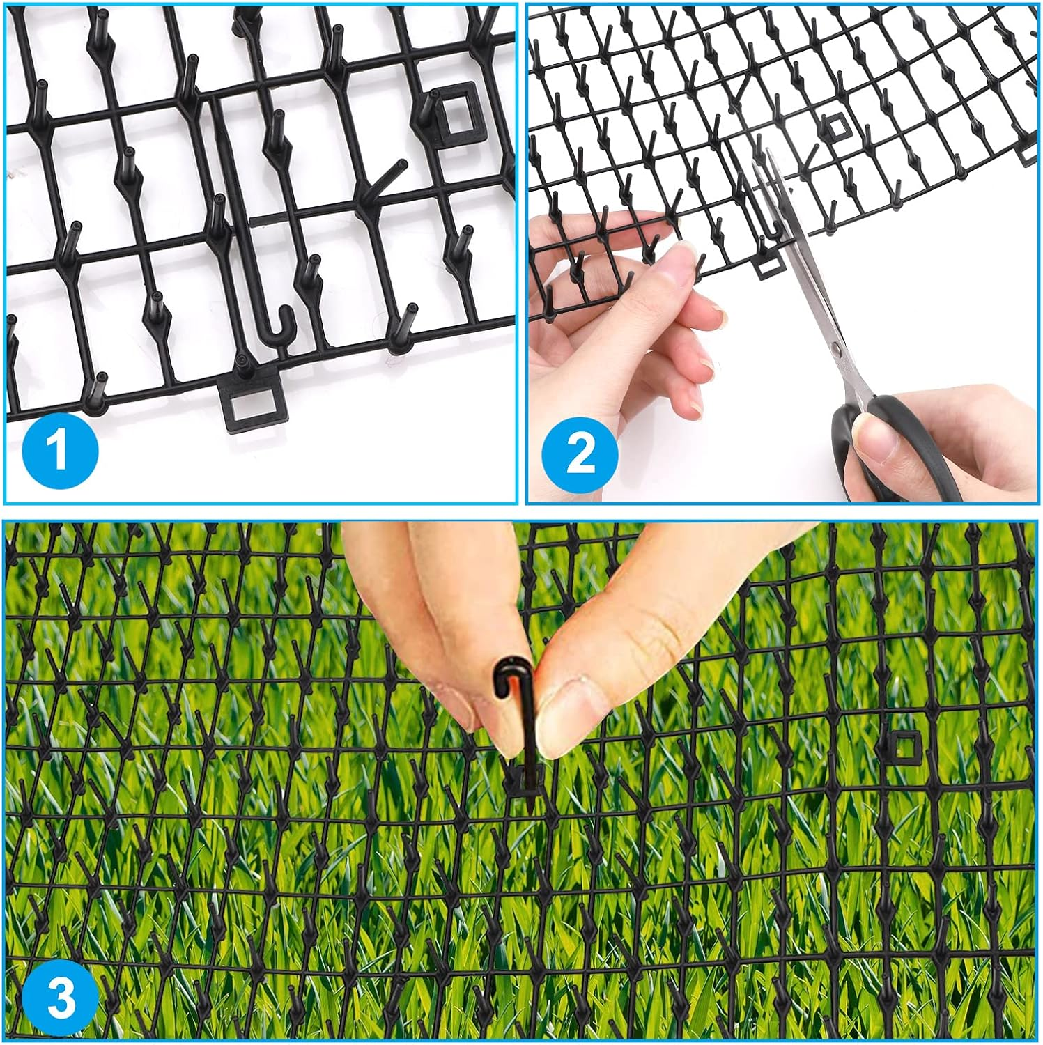 Cat Scat Mat with Spikes 200 * 28 Cm Cat Repellent Mat with Spikes Pet Deterrent Net anti Cat Mat Gardening Plastic Cat Scat Mat with 8 U-Shaped Pegs for Wild Animal Outdoor Garden Plants image number 6