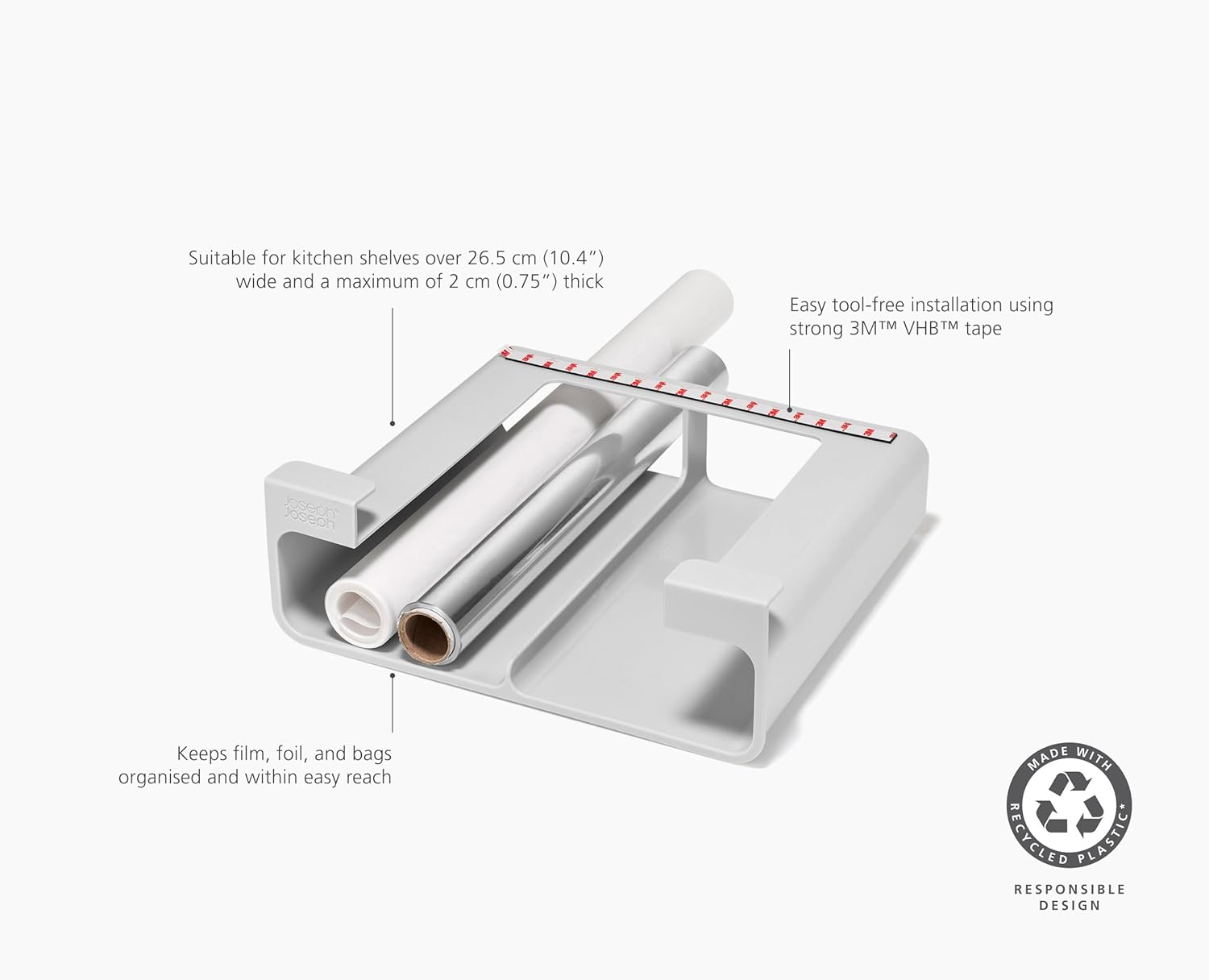 Joseph Joseph Cupboardstore Under-Shelf Film, Foil and Bag Organiser, Kitchen Space Saving Storage, Recycled Plastic image number 1