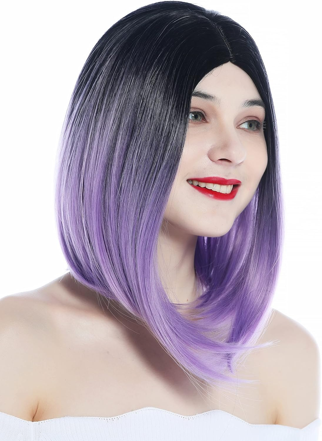 WIG ME up - SZL0700-1B/3834 Women'S Wig Short Long Bob Clavi Cut Ombre Black Purple Middle Parting image number 5