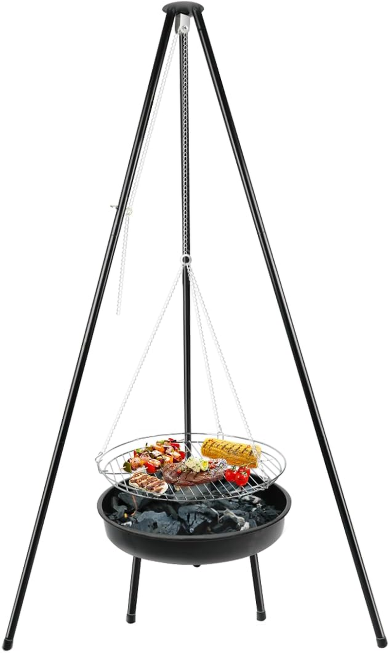 Gzcmxh Campfire Tripod Grill: Campfire Cooking with Adjustable Height Hook - Durable Stainless Steel Grill for Outdoor Picnic,Camping (Black) image number 4