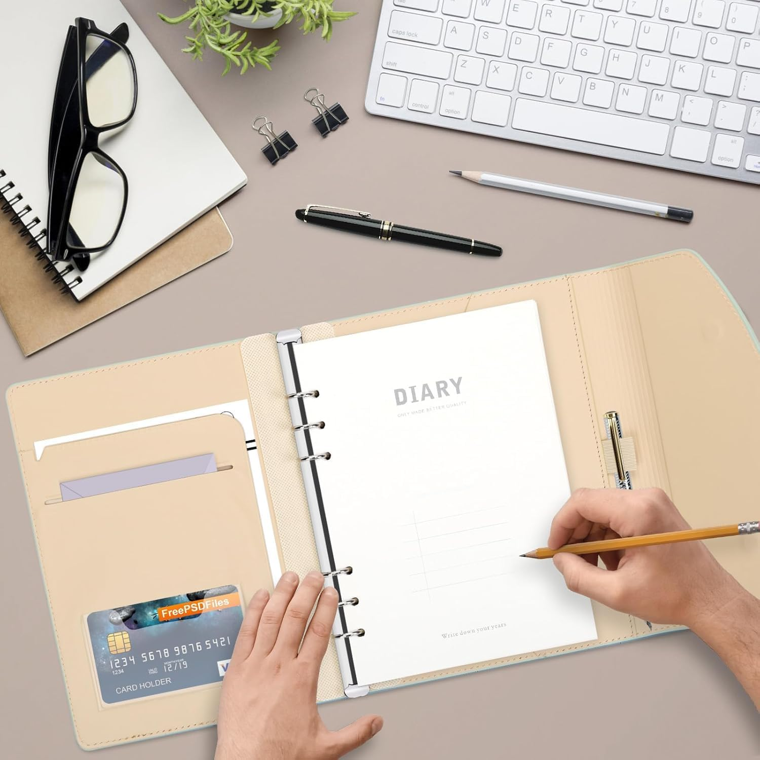 FYY PU Leather A5 Binder Notebook - Refillable 6 Ring Planner with 100 Sheets/200 Pages Refillable Lined Paper for School Office Travel - Sage Green image number 5