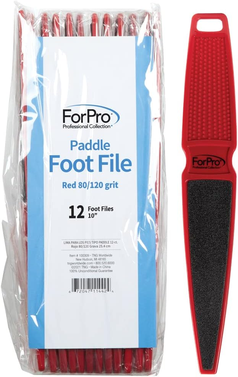 Forpro Professional Collection Pedicure Paddle Foot File, Double-Sided Foot File for Heels, Disposable & Sanitizable, 80/120 Grit, Red, Pack of 12 image number 4