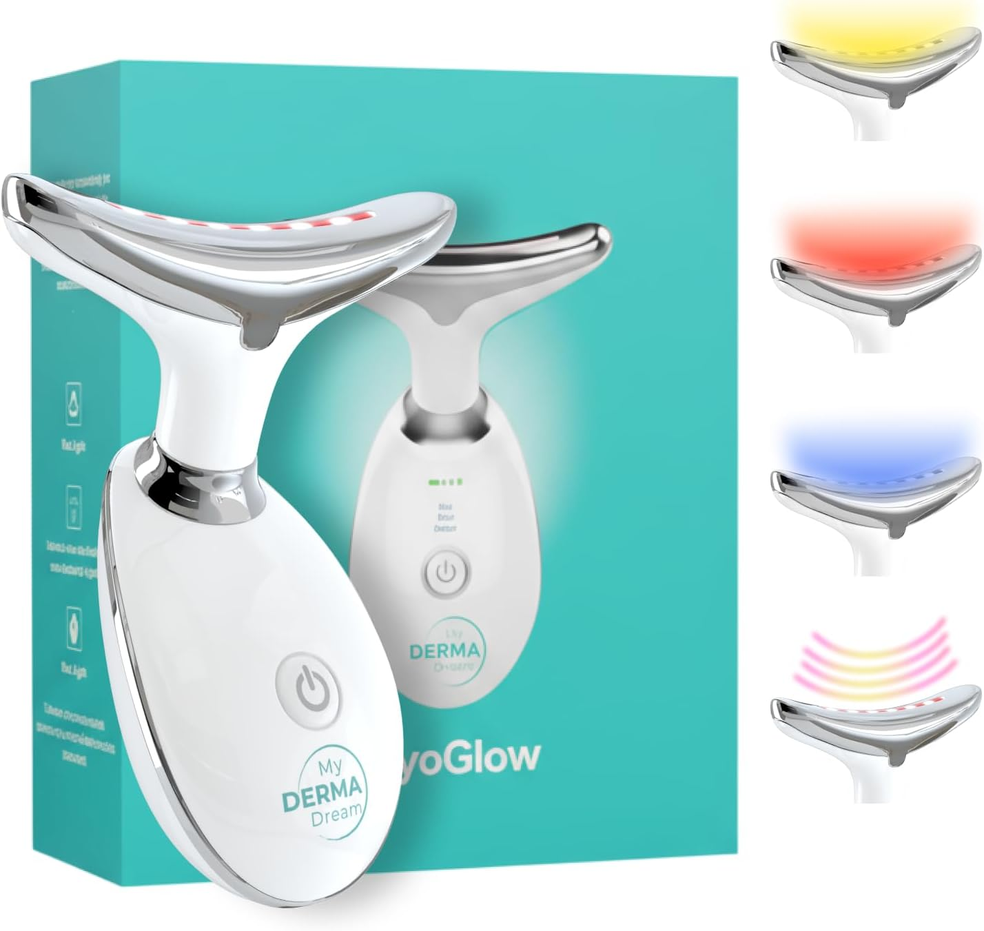 Myoglow by MDD | Neck, Face, Arms, and Legs Skin Tightening and Lifting Lymphatic Drainage Massager Tool | Uses LED Light, Sonic Vibration, Thermal Activation image number 4