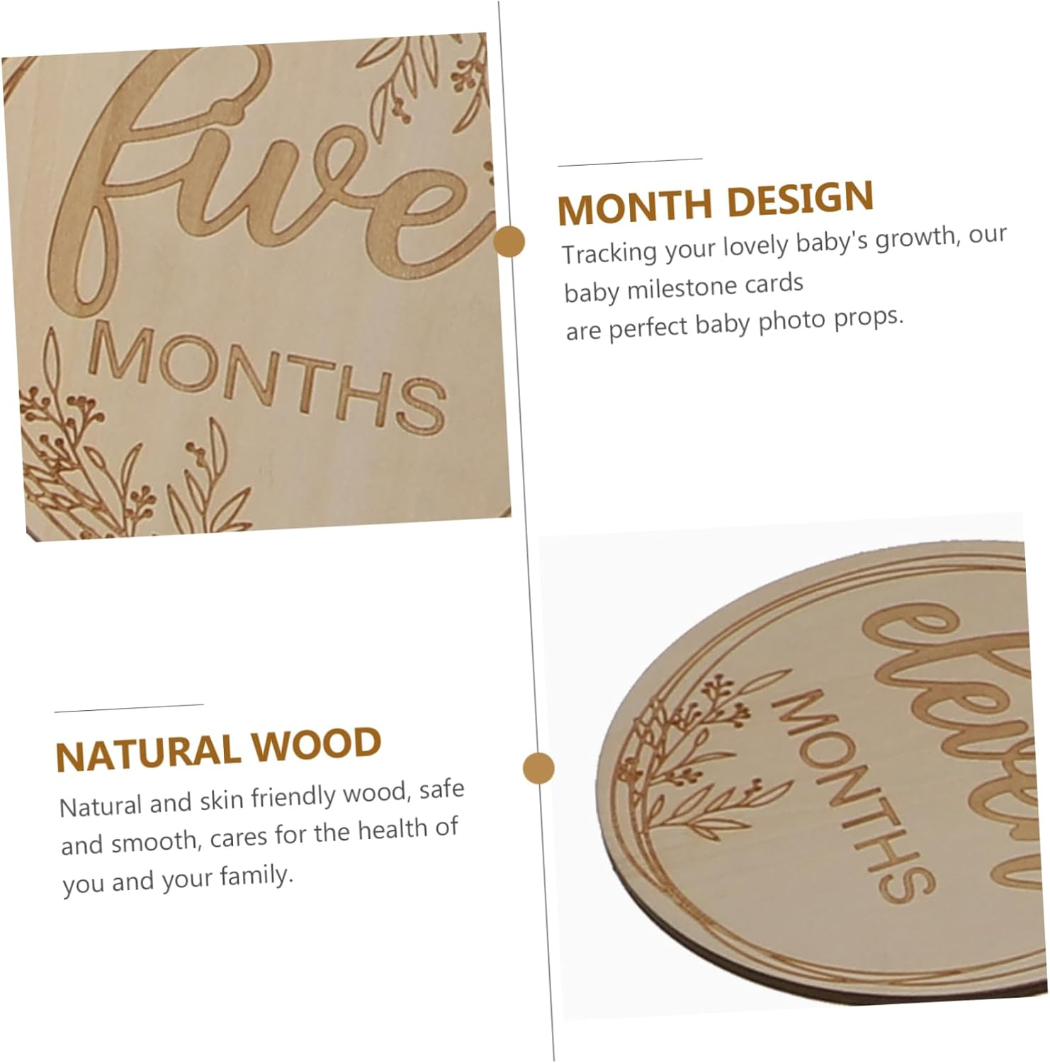 VANZACK 12Pcs Wooden Growth Commemorative Cards Milestone Photo Props for Newborns Creative Design with Unique Grain for Capturing Precious Moments image number 3