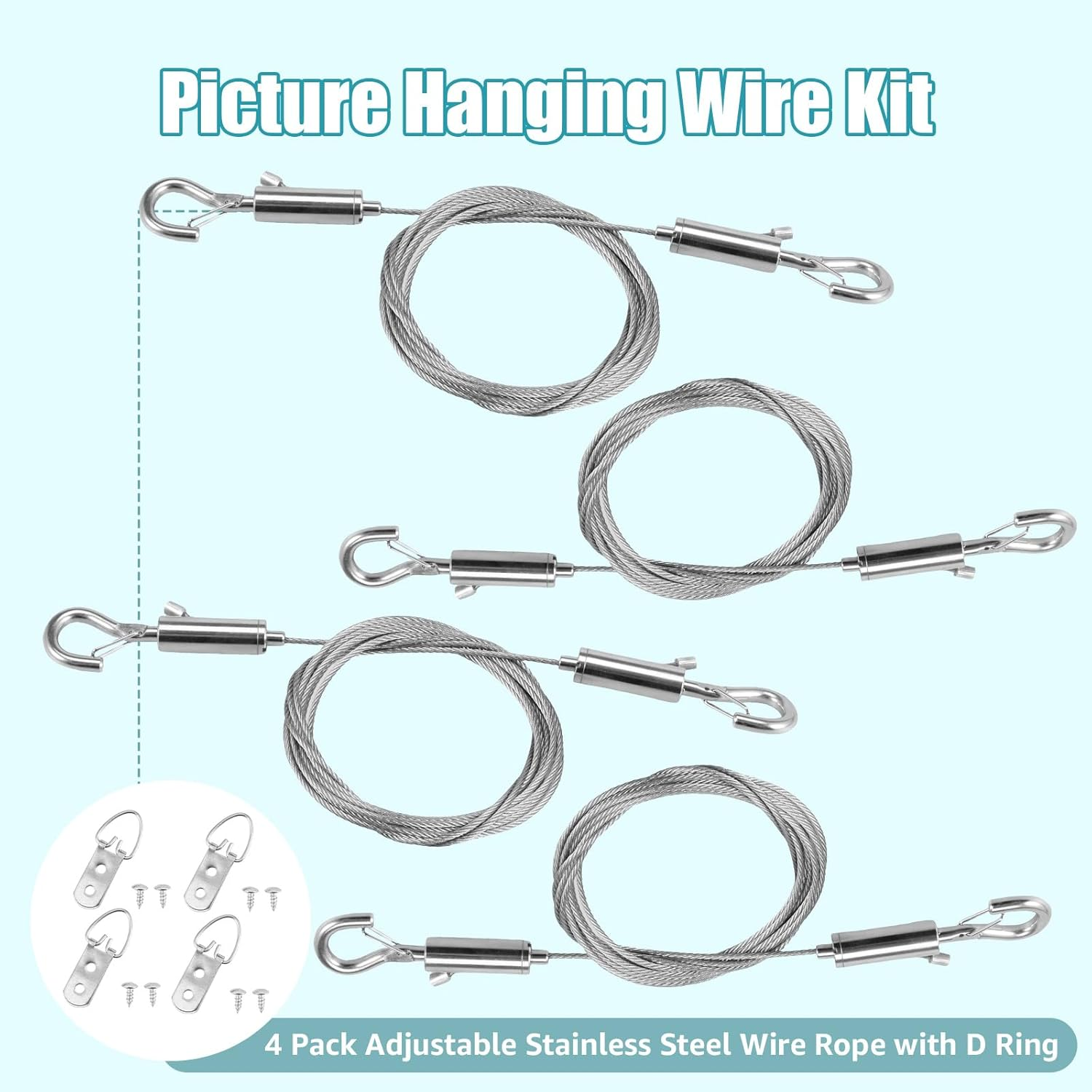 Adjustable Picture Hanging Wire, Iron Heavy Duty Wire Rope, Adjustable Length Picture Hanger, Locking Clip Hanging Lanyard, for Mirror Hardware,Light Lamp,Billboards, Flowerpot image number 2
