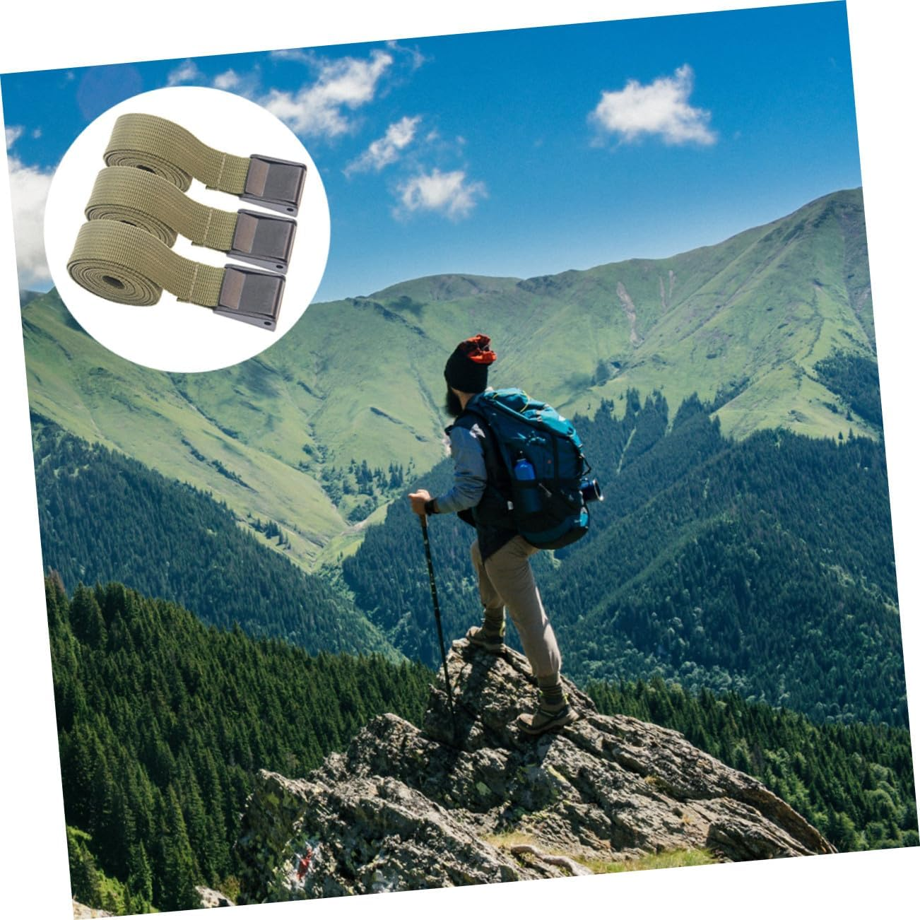 INOOMP 3Pcs Military Green Tie down Straps 25Mm X 2.1M Cargo Lashing Straps for Luggage Fastening Belt with Quick Release Buckle Heavy Duty for Camping and Outdoor Gear image number 5