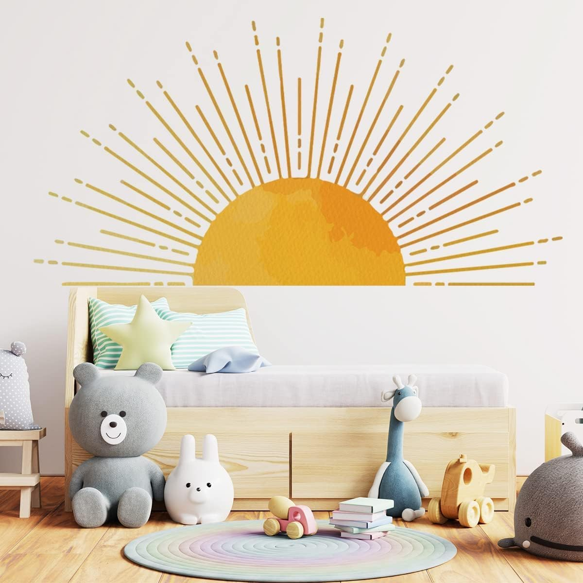 43.3 X 22.2 Inch Large Boho Half Sun Wall Decals Removable Sunshine Wall Sticker Vinyl Peel and Stick Half Sun Decals Wall Art for Girls Kids Bedroom Nursery Playroom Decor image number 4