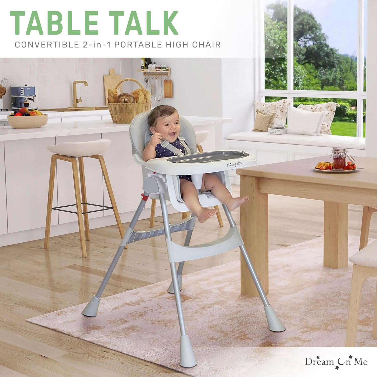 Dream on Me Portable 2-In-1 Tabletalk High Chair, Convertible Compact High Chair, Light Weight Portable Highchair, Grey - Grey image number 6
