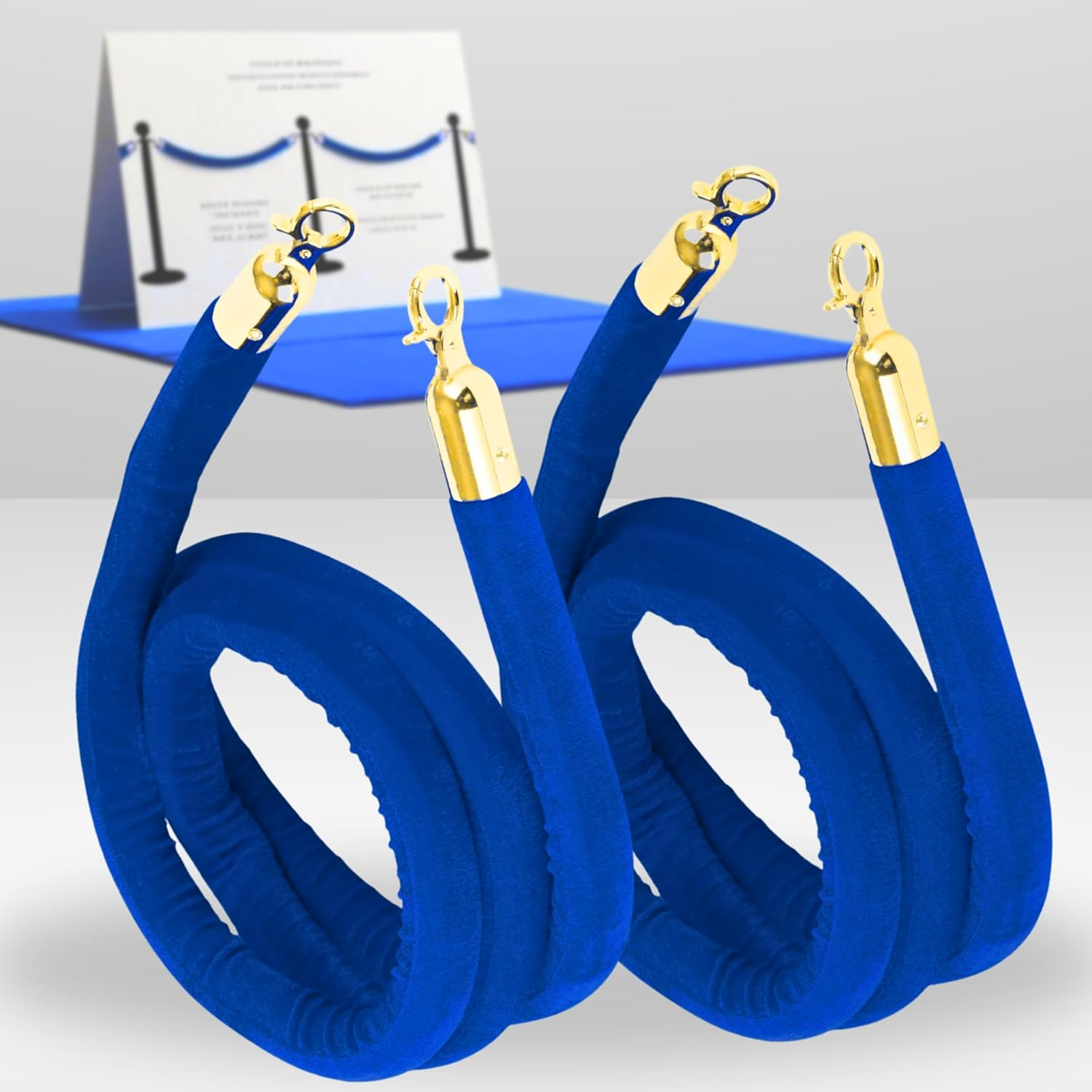 2PCS Blue Velvet Rope 5FT &ndash; Thick Barrier Cord for Red Carpet Stanchions Velvet Rope Barrier Poles and VIP Ropes Events Luxury Look for Ceremonial Event Entrances image number 2
