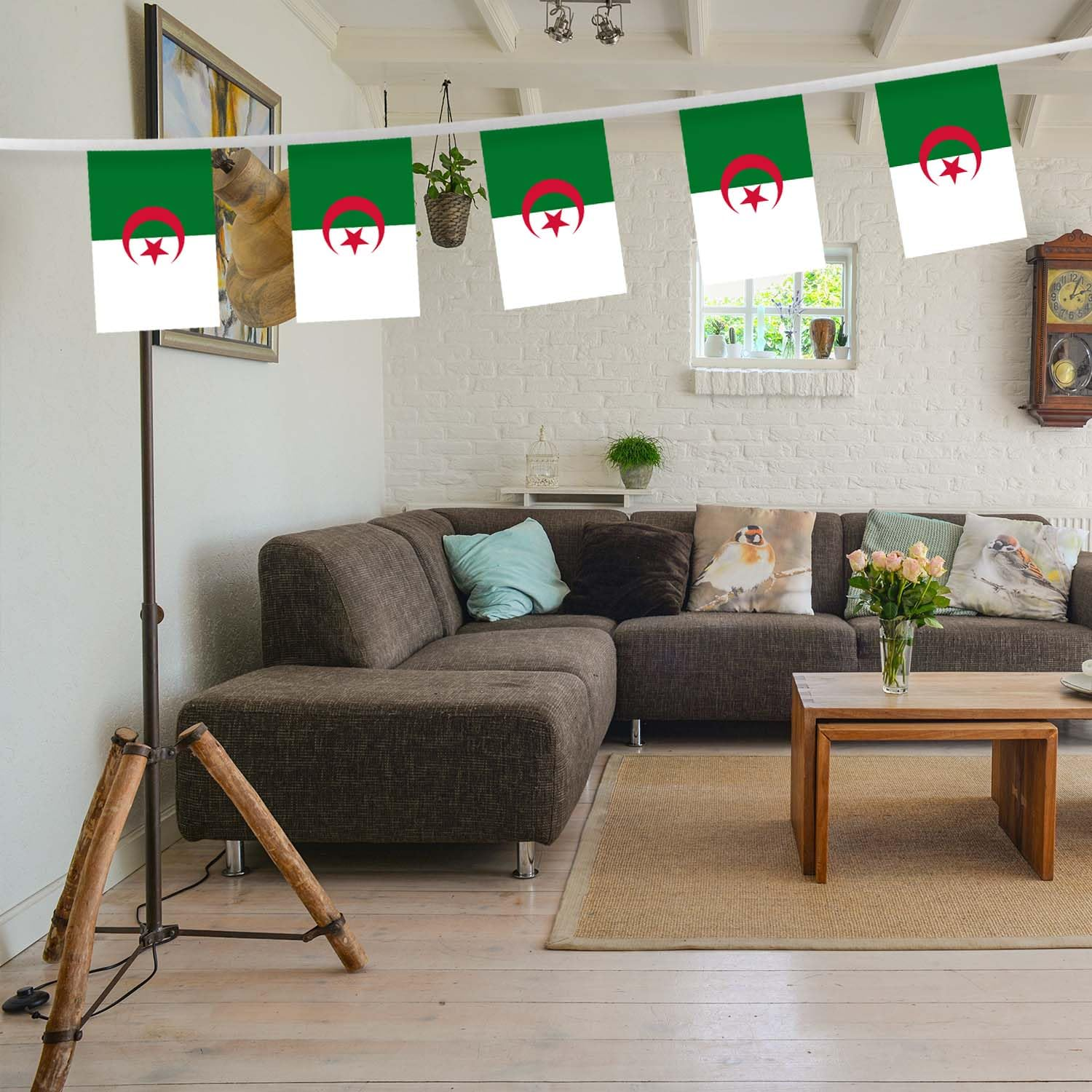 32FT Small Algeria Pennant Flag Bunting,30 PCS Mini String Banner Strip Algerian National Decor Rectangle for Holiday Restaurant Home Party School