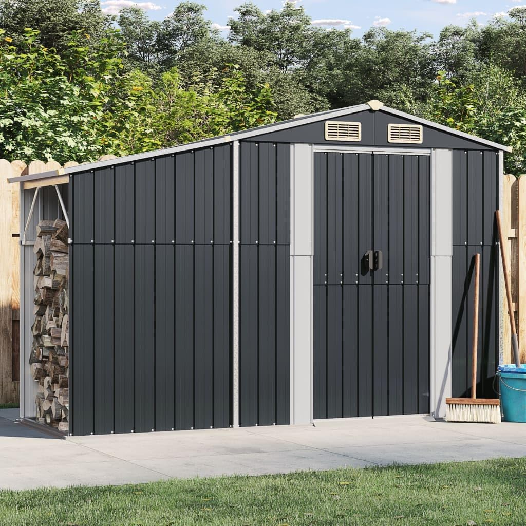 Vidaxl Garden Shed in Anthracite &ndash; Galvanised Steel Outdoor Storage with Air Vents, Sloping Roof, Firewood Stand and Convenient Handles image number 4