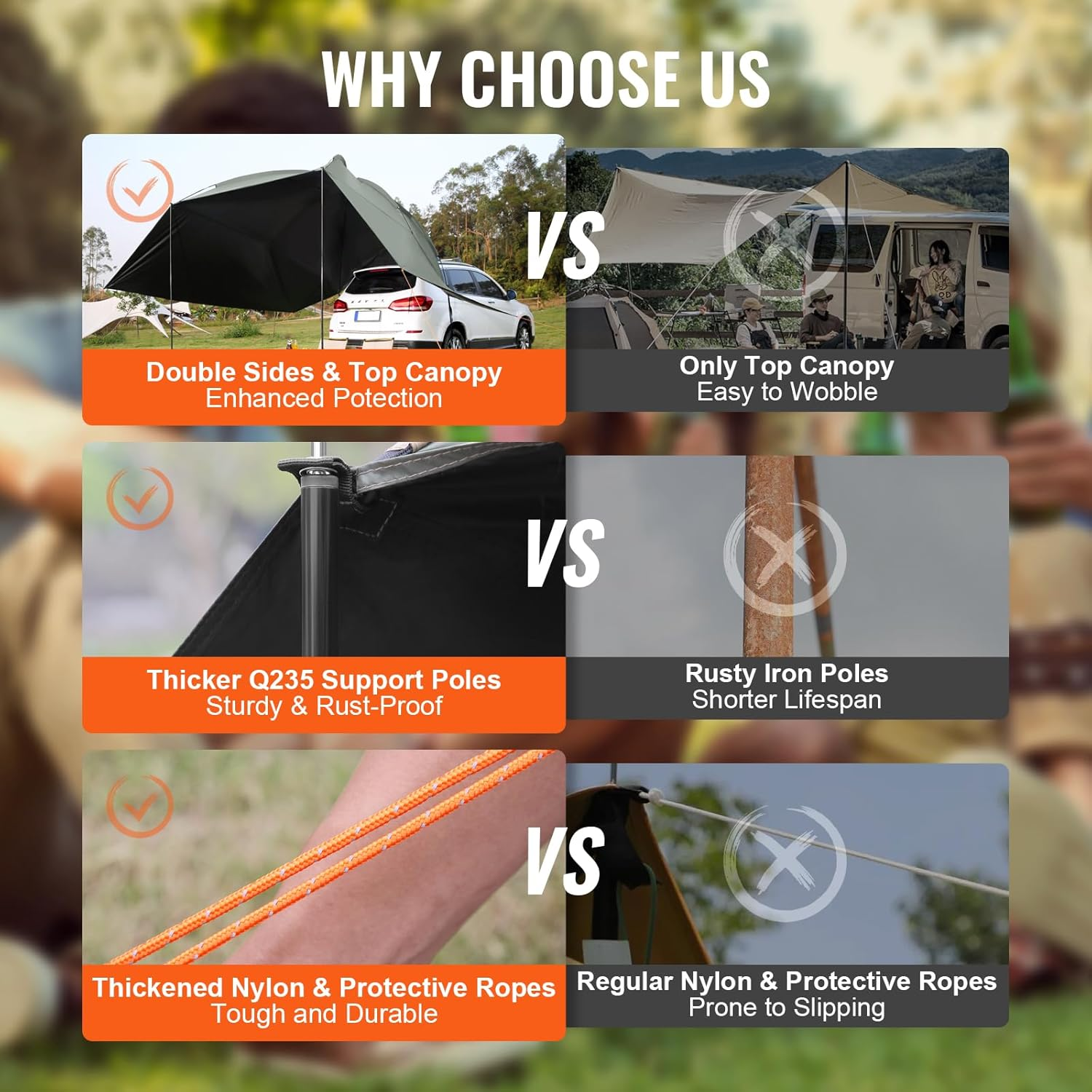 VEVOR Awning Caravan 3 X 2.1 M Sun Canopy Motorhome UV50+ UV Protection Awning 190-T Polyester Fabric Awning PU2000 Mm Waterproof Includes Portable Bag Ideal for Camping Family Reunion Trips