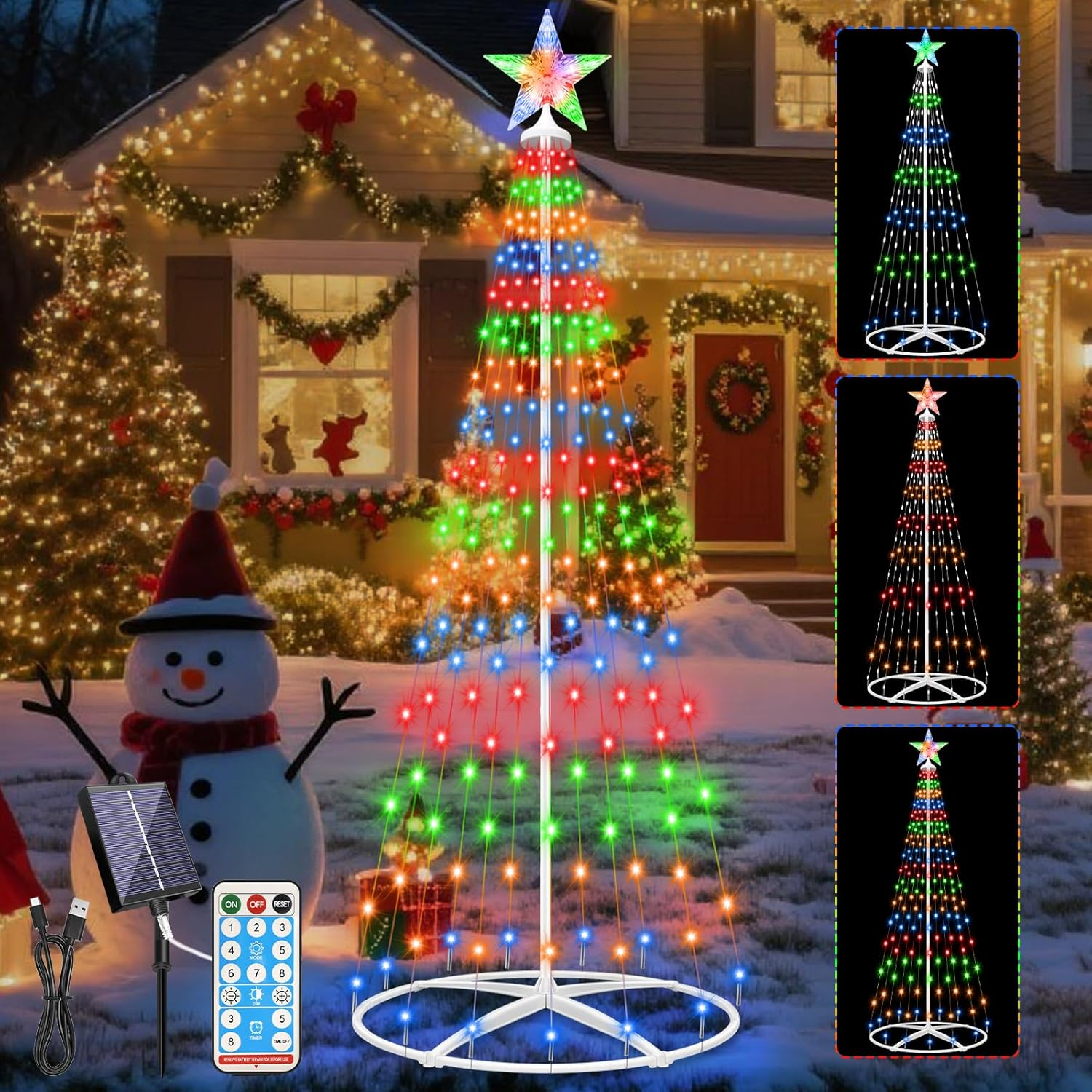 HELESIN LED Christmas Cone Tree Light with Star Topper, 1.5M 204 LED Outdoor Lightshow Christmas Tree with 8 Modes Timer Remote for Yard Patio Indoor Decorations image number 2