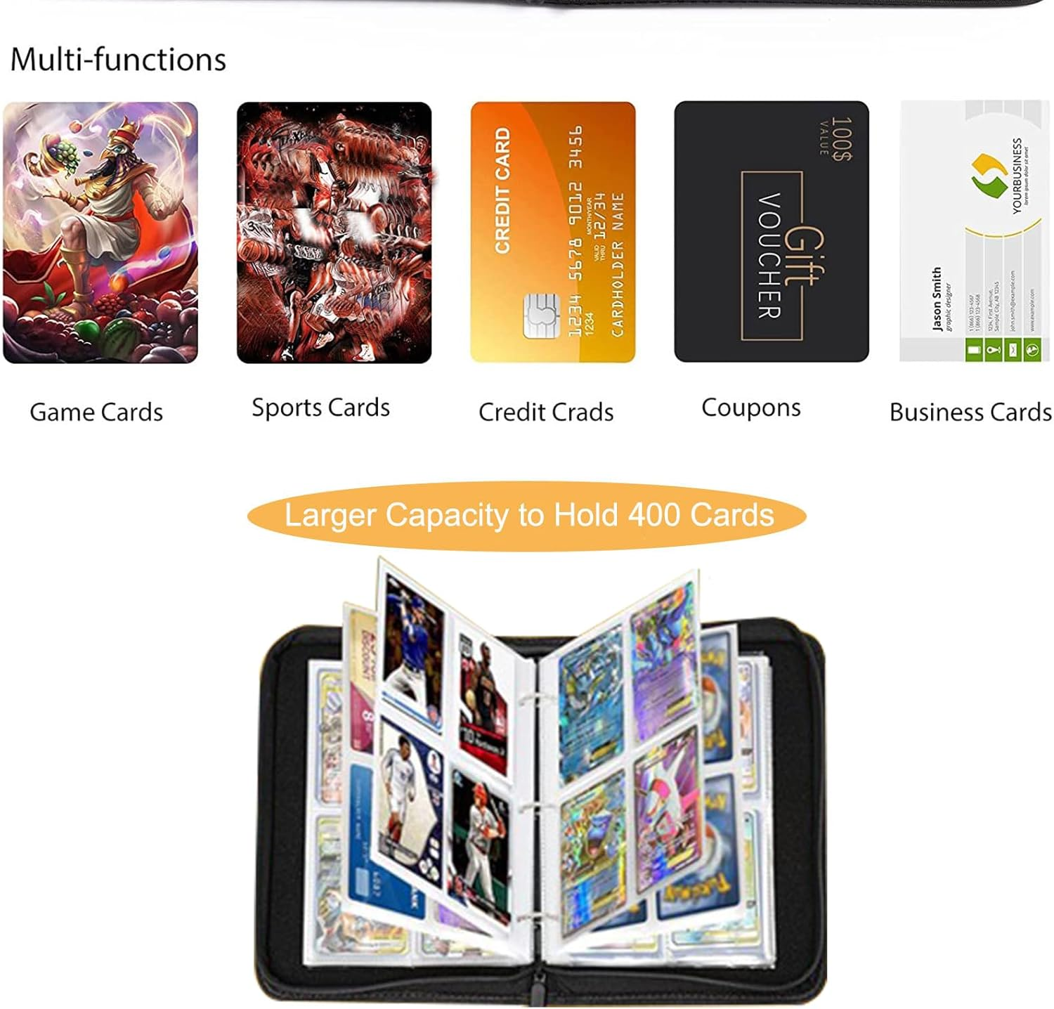 Fweel 4-Pocket Trading Card Binder with Zipper, 400 Pockets, PU Leather Collection Album for MTG, TCG, Sports Cards, Ideal for Collectors and Enthusiasts - Pink-7 image number 3