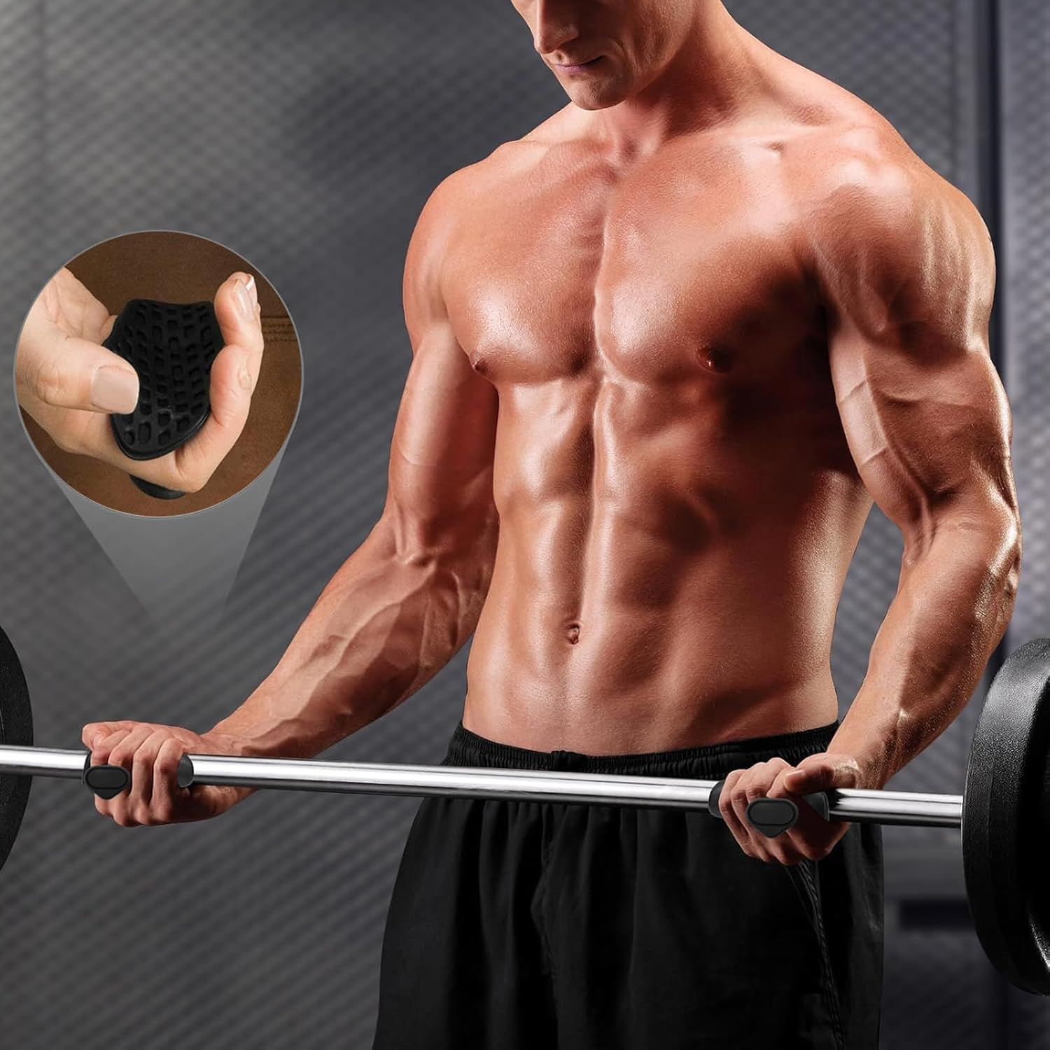 Original Weight Lifting Grips for Men Women Deadlifts, Rows, Ergonomics Workout Rubber Gym Grips Pads for Palm Protection, Fingerless Workout Gloves for Men Exercise Bodybuilding image number 5