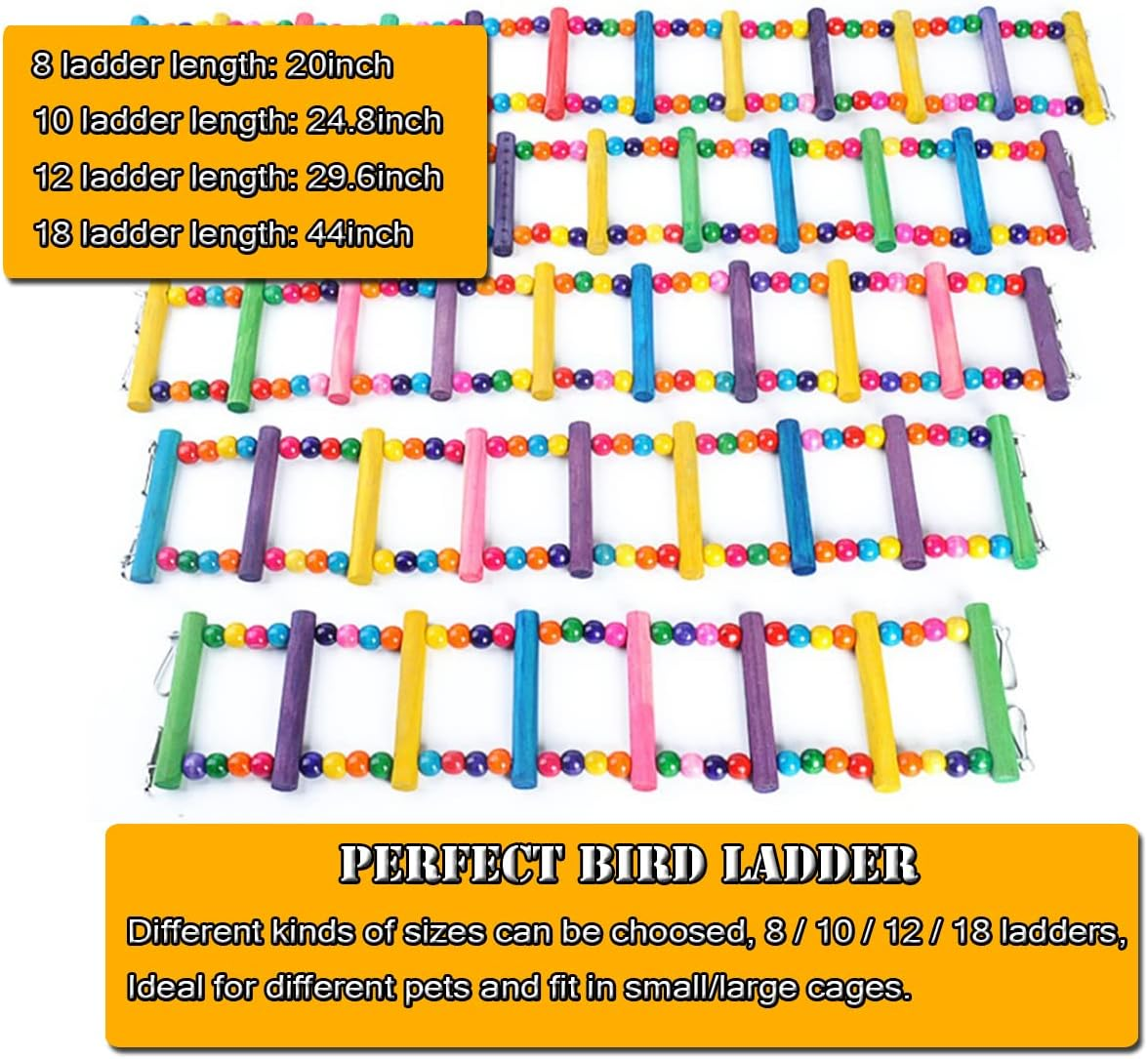 Bird Parrot Ladders Swing Chewing Toys Hanging Pet Bird Cage Accessories Hammock Swing Toy for Small Parakeets Cockatiels, Lovebirds, Conures, Macaws, Lovebirds, Finches (1Pc 12 Ladders 30 Inches) - 4 Ladders 10 Inches image number 5