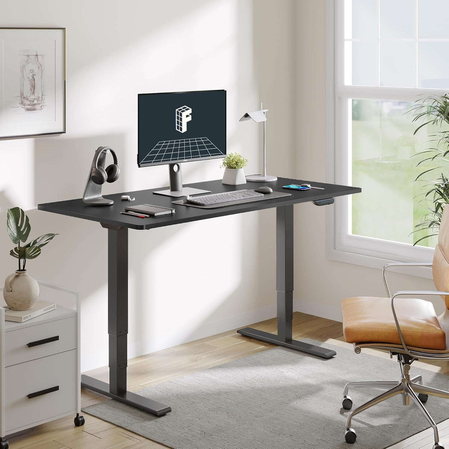 FLEXISPOT E6 Dual Motor 3 Stages Standing Desk 120X60 Cm Whole-Piece Board Electric Height Adjustable Desk Stand up Desk Large Load Capacity(Black Frame + Black Desktop) image number 2