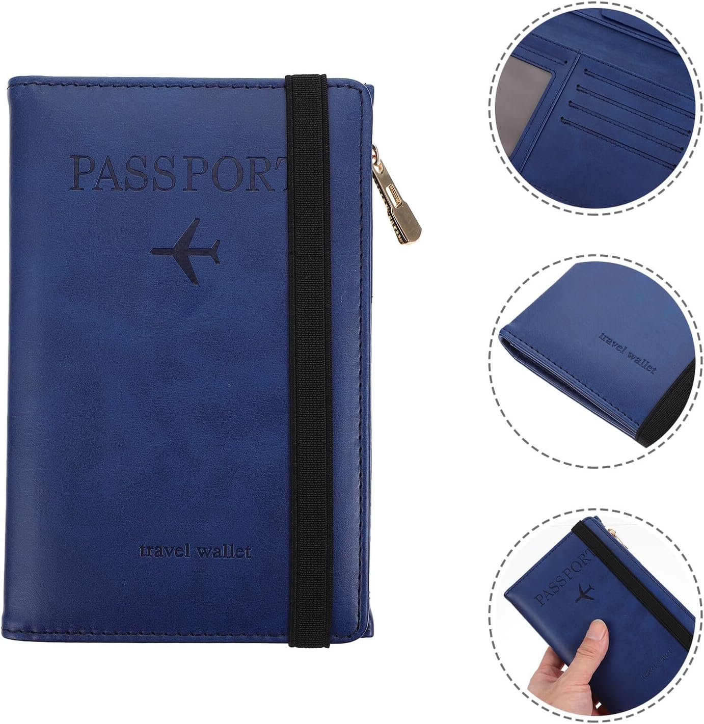 DIKACA PU Passport Protective Cover Travel Passport Holder with RFID Blocking Gate Pass Protector for Business Cards and Id Cards Lightweight Blue Wallet for Men and Women image number 4