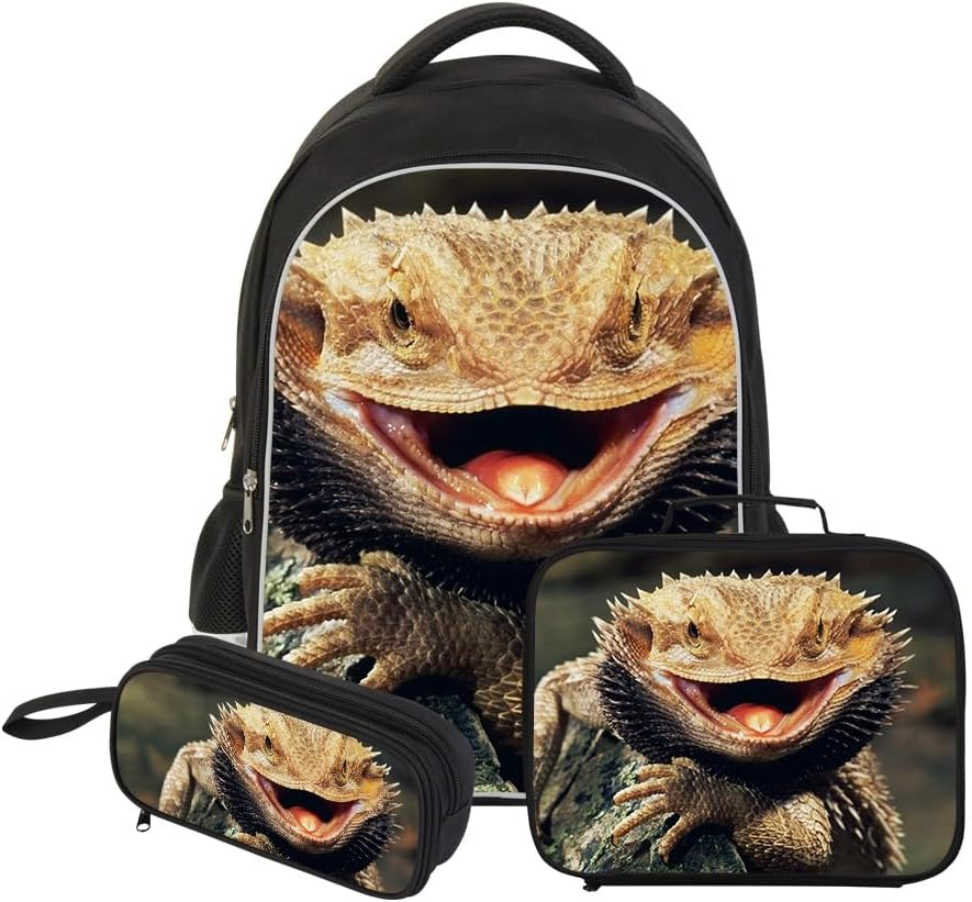 Dispalang Cool Lizard Prints School Backpack for Guy Boys Cute Animal Bagpack Personalized Satchel Patterns