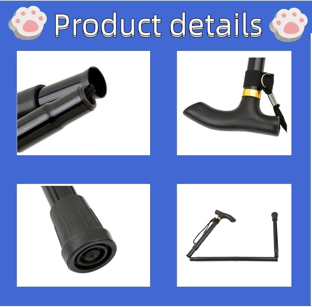 Lightweight Aluminum Trekking Pole, Foldable Walking Cane for Seniors, Walking Stick for Men & Women, Collapsible Cane- Pocket Cane Lightweight Adjustable Heavy Duty Folding Walking Stick Black image number 1