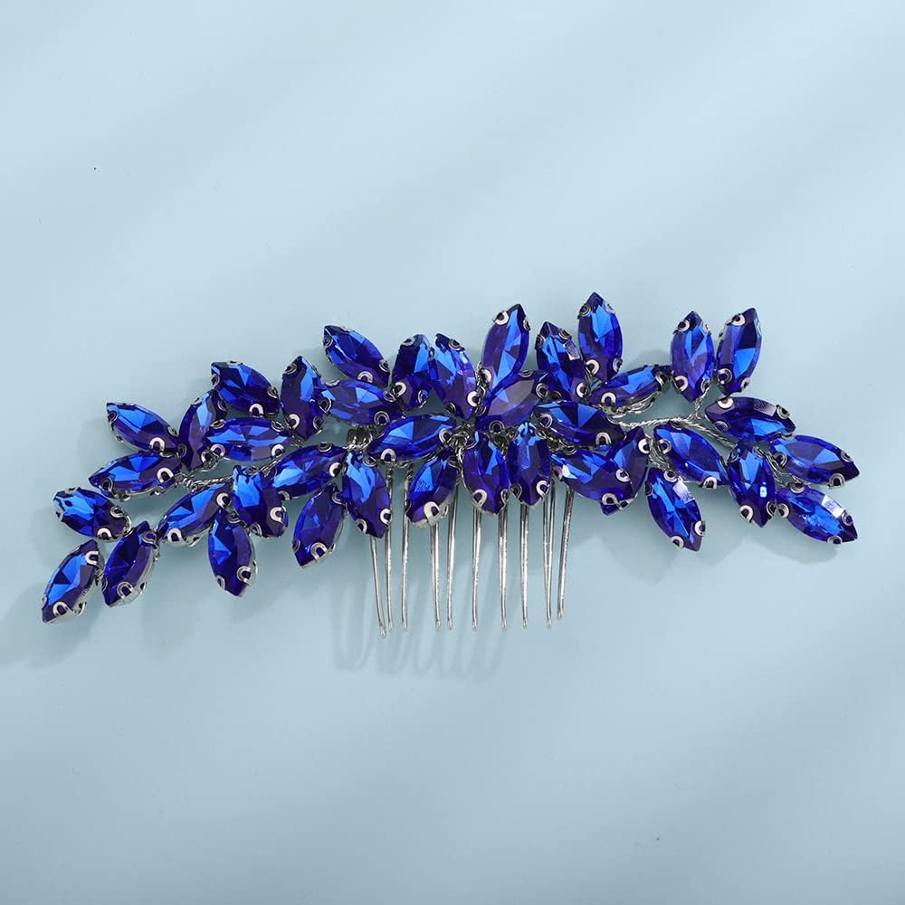 Teyglen Women'S Dainty Simple Rhinestone Hair Comb - Luxurious Shiny Bridal Side Hair Accessory for Weddings (Silver-Green)