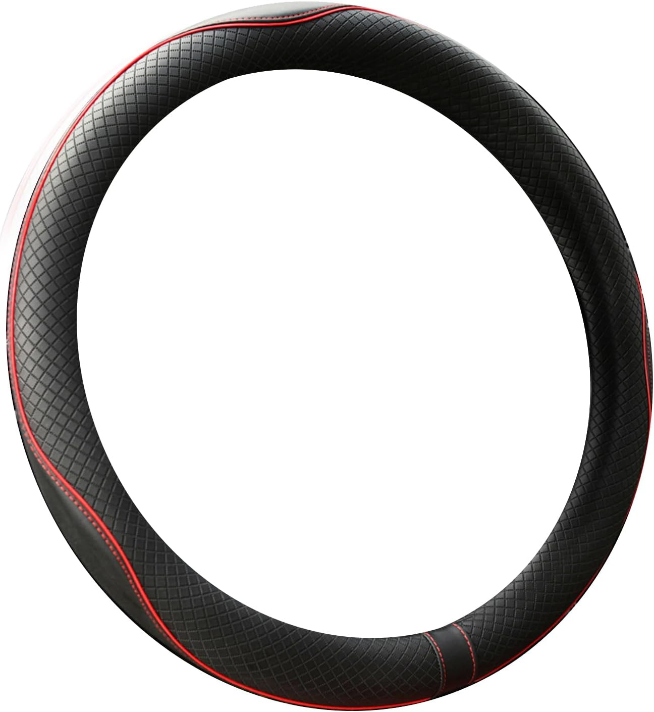 Valleycomfy Car Steering Wheel Covers 37-39 Cm Steering Wheel Cover Faux Leather Universal Breathable Anti-Slip & Odour-Free Black with Blue Line - Black image number 3