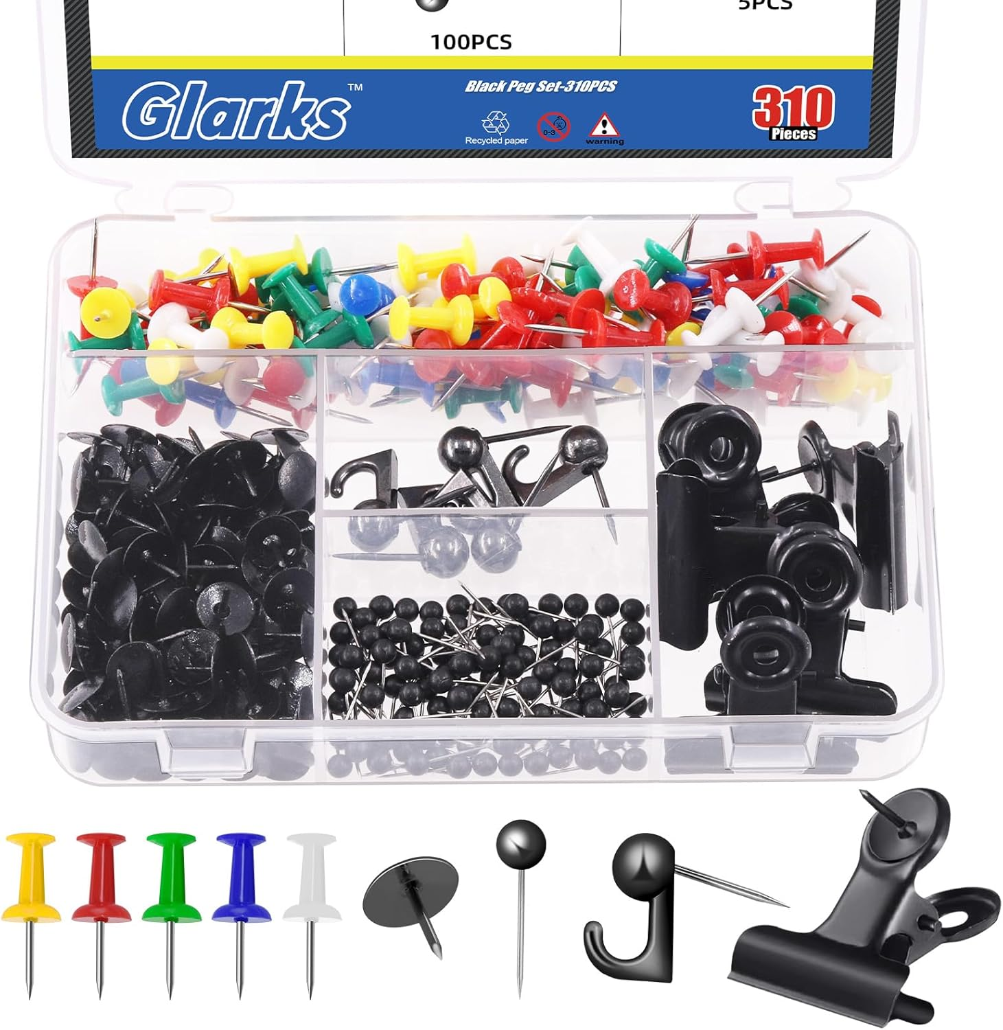 Glarks 310Pcs 5 Styles Rose Gold Push Pins Set, Thumb Tacks Decorative Push Pins for Bulletin Board Decorations, Artworks, Photos, Craft Projects