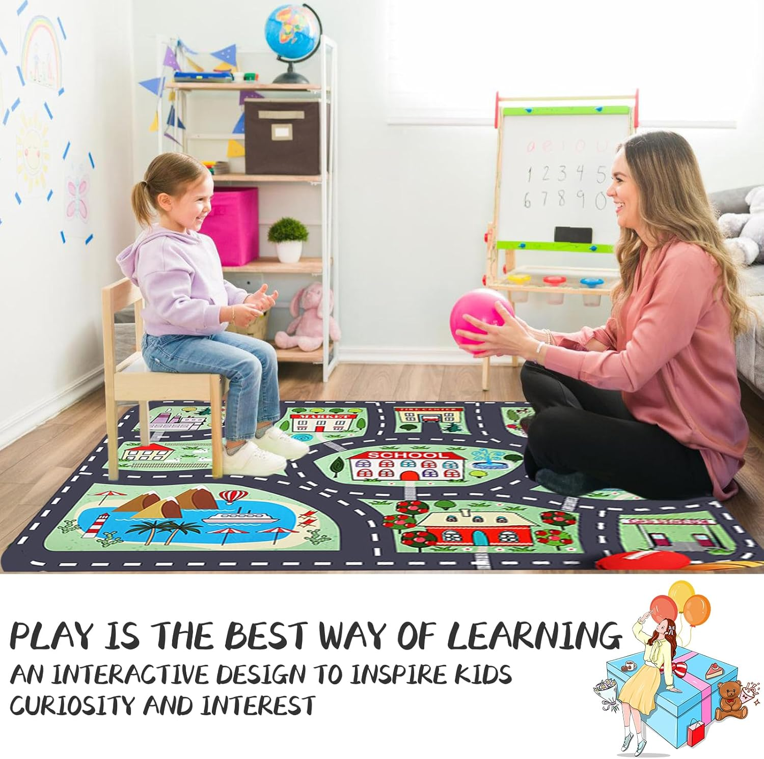 Kids Carpet City Play Mat, anti Slip Car Rug Playmat for Floor, 32"X63" Large Play Have Fun & Learn Safely Road Traffic System Activity Centerpiece Area Rug for Child Room, Playroom (City 1, 80*160Cm) image number 1