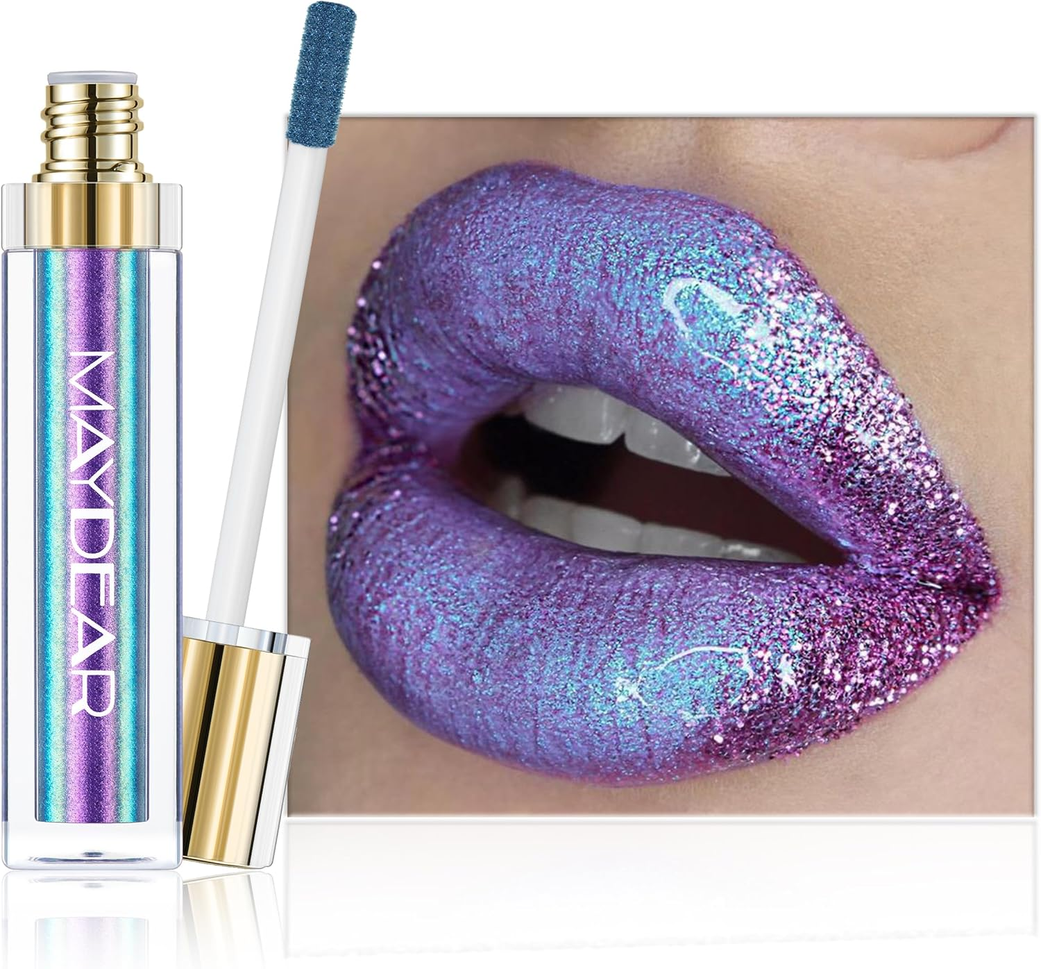 Maydear Chameleon Lipstick Durable Waterproof Colorful Diamond Shimmer Lip Gloss for Women Girls Makeup Set - 1 image number 5