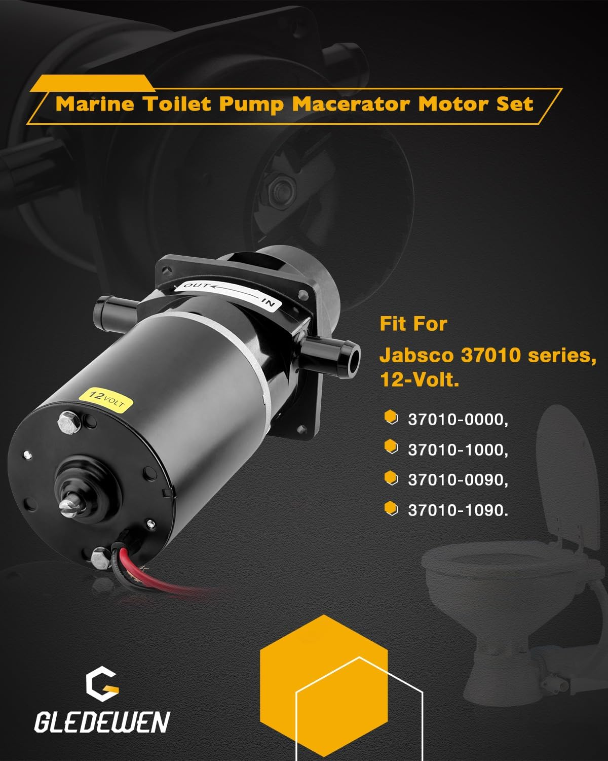 Marine Toilet Macerator Pump Motor Sub Assembly Kit, 37041-0010, Compatible with Jabsco 37010-0090 37010-0000 37010-1000 37010-1090, Boat Yacht Quiet Flush Toilet Electric Macerating, 12-Volt, No Leak image number 2