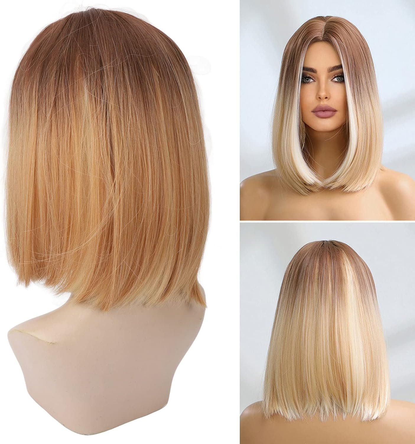 Light Brown Wig, Shoulder Length Wigs for Women, Bob Brown Wig, Soft and Comfortable, Straight Synthetic Hair Wigs, Short Brown Wigs for Women Middle Part Wigs for Daily image number 4