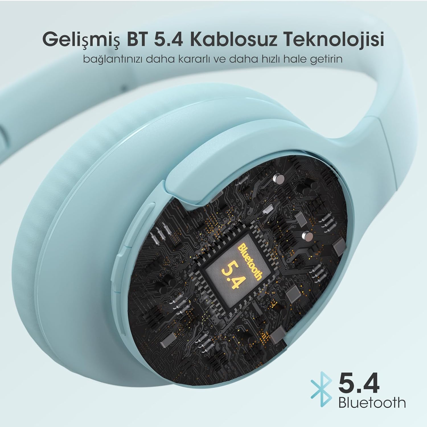 DOQAUS Bluetooth Headphones Over-Ear, up to 90 Hours Wireless Bluetooth Headphones with 3 EQ Modes, Bluetooth 5.4 Hifi Stereo Foldable Wireless Headphones for Travel/Office/Mobile Phone/Pc, Soft Blue