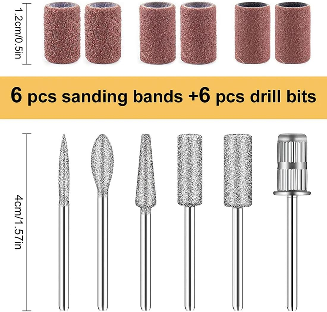 12 Pcs Nail Drill Bit Set, Nail Drill Bits, 6 Pcs Tungsten Carbide Drill Bits + 6 Pcs Brush, 3/32 Inch Nail Bits for Nail Drill image number 3