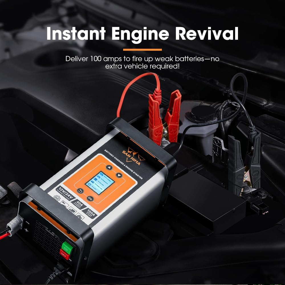 San Hima 40A Smart Battery Charger & Engine Starter & Engine Starter with 6 Stage LCD Display, Stable 12V/24V Charger for Std/Agm/Gel/Lifepo4 Car Truck Boat RV SUV ATV image number 4