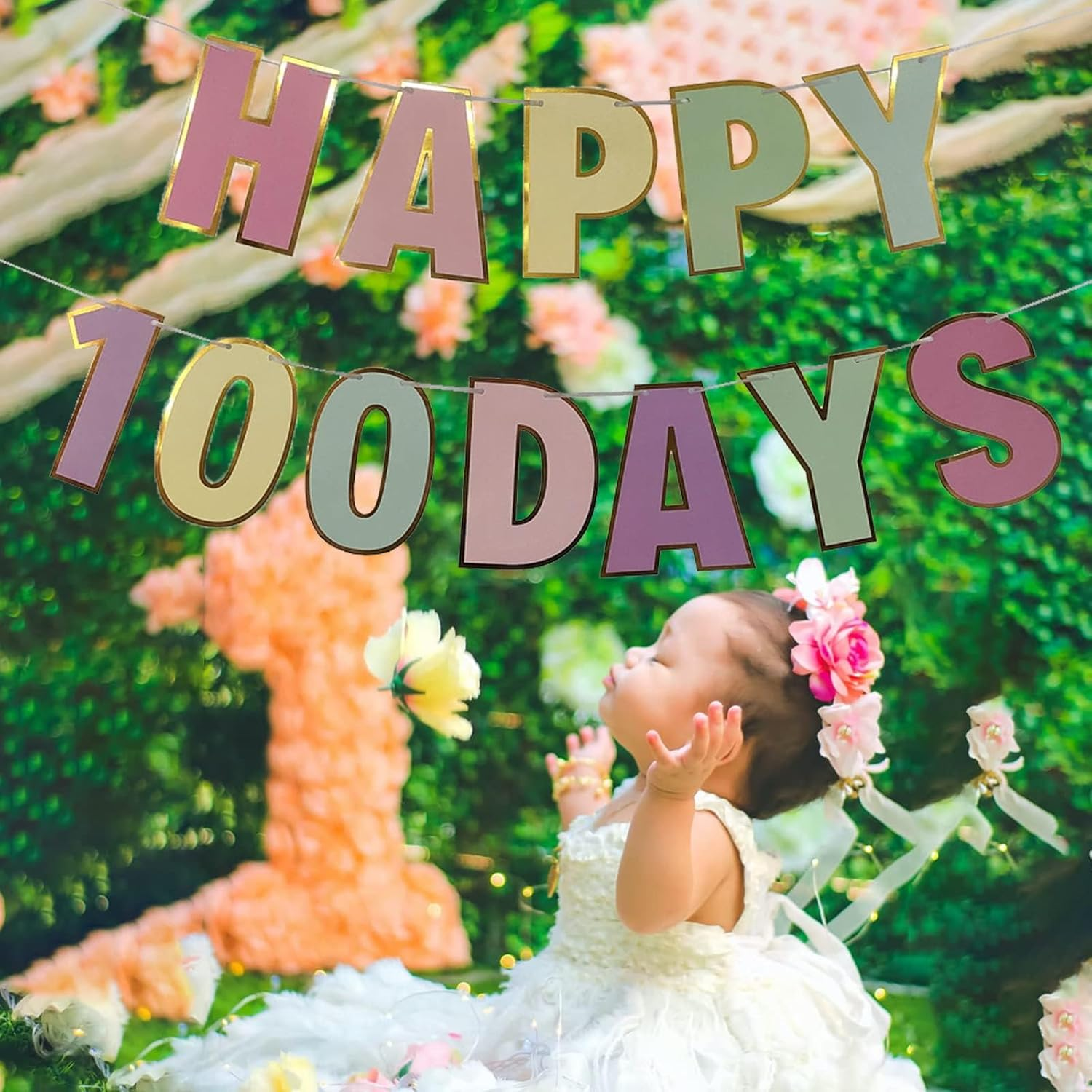 Happy 100 Days Banner Celebration 100 Day of School Banner Happy 100 Birthday Days Decor Wedding Celebration Party 100 Days Theme Party Decoration Colorful Letters Banner for Baby (Macaron 100 Day) - Macaron 100 Day image number 3