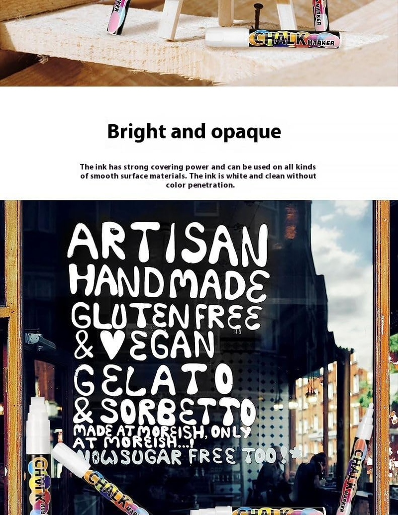 6Mm White Liquid Chalk Markers - Water-Based Ink, Easy to Wipe, Dust-Free, for Glass, Ceramic, Mirrors & Smooth Surfaces - Non-Toxic, Vibrant Colors, Perfect for Boards, Windows & DIY Crafts image number 1