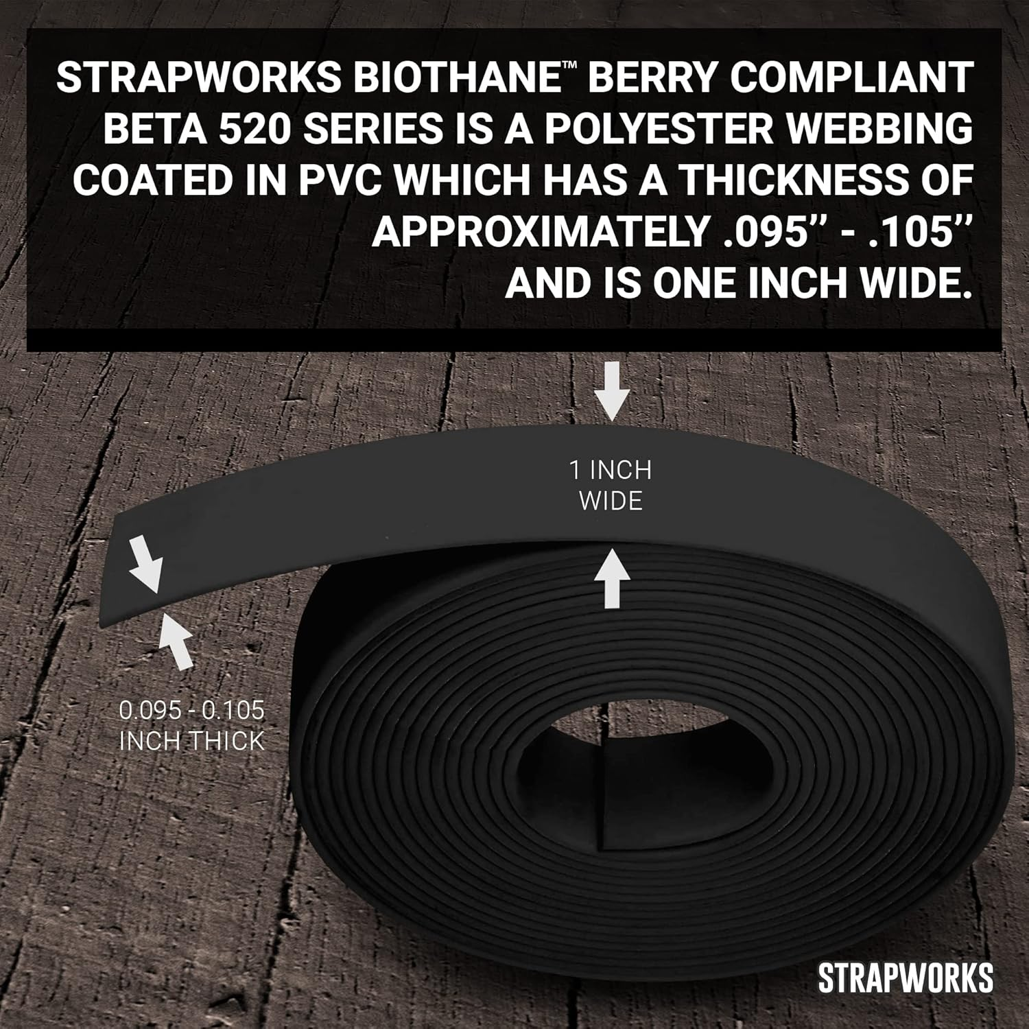 Strapworks Biothane Beta Series Coated Webbing, 1 Inch X 100 Feet, Black image number 3
