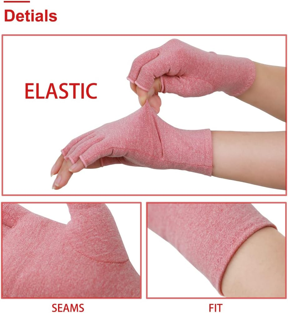 Donfri 2 Pairs Women Arthritis Gloves Pain Compression Gloves Fingerless Gloves Hand Pain Relief Raynauds Typing Sets (M) Medium Pink, Pink, Medio image number 2
