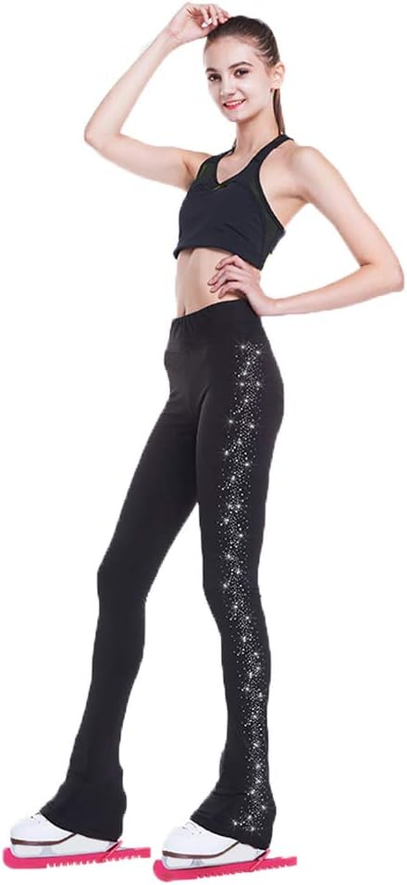 LIUHUO Figure Skating Pants Girls Training Wear Quality Crystals Black Child Skating Leggings image number 1